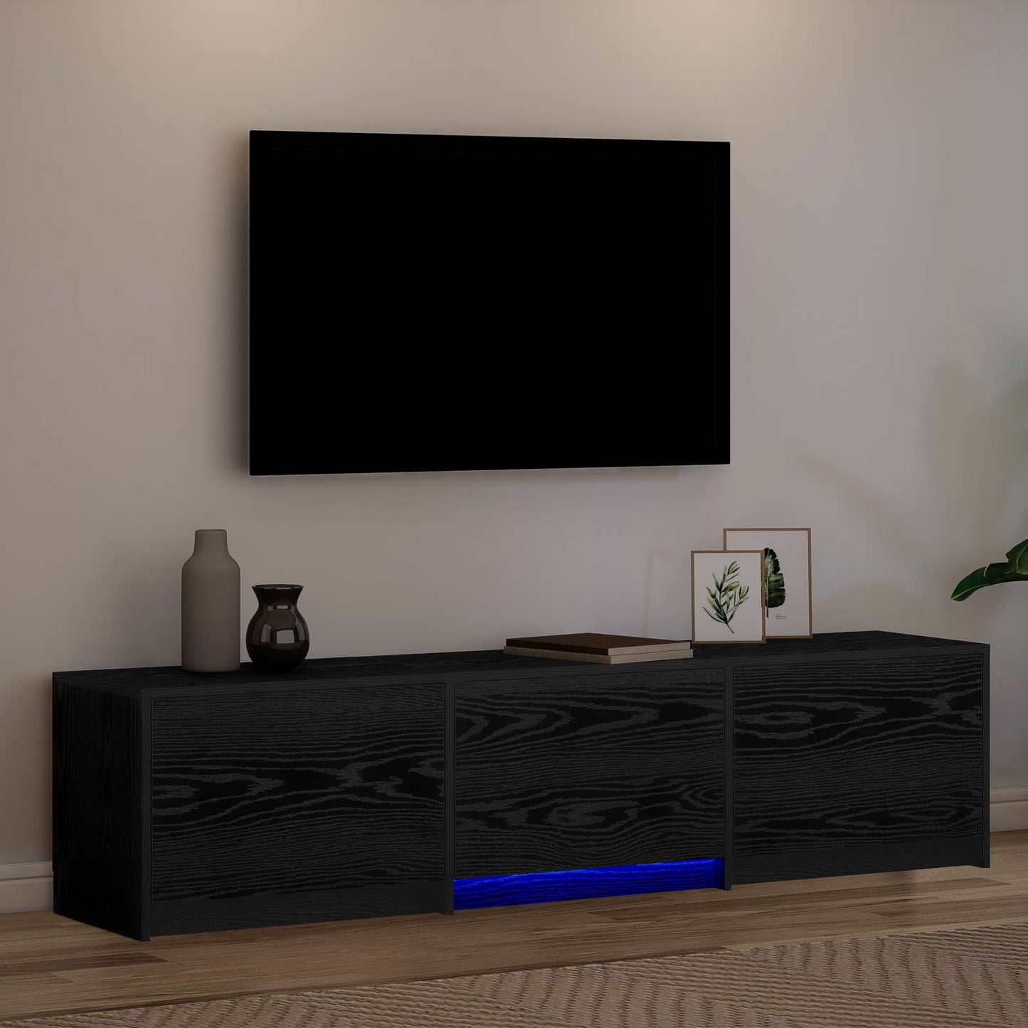 LED-es tévéállvány Fekete Tölgy 165 x 34 x 40 cm Mérnöki fa