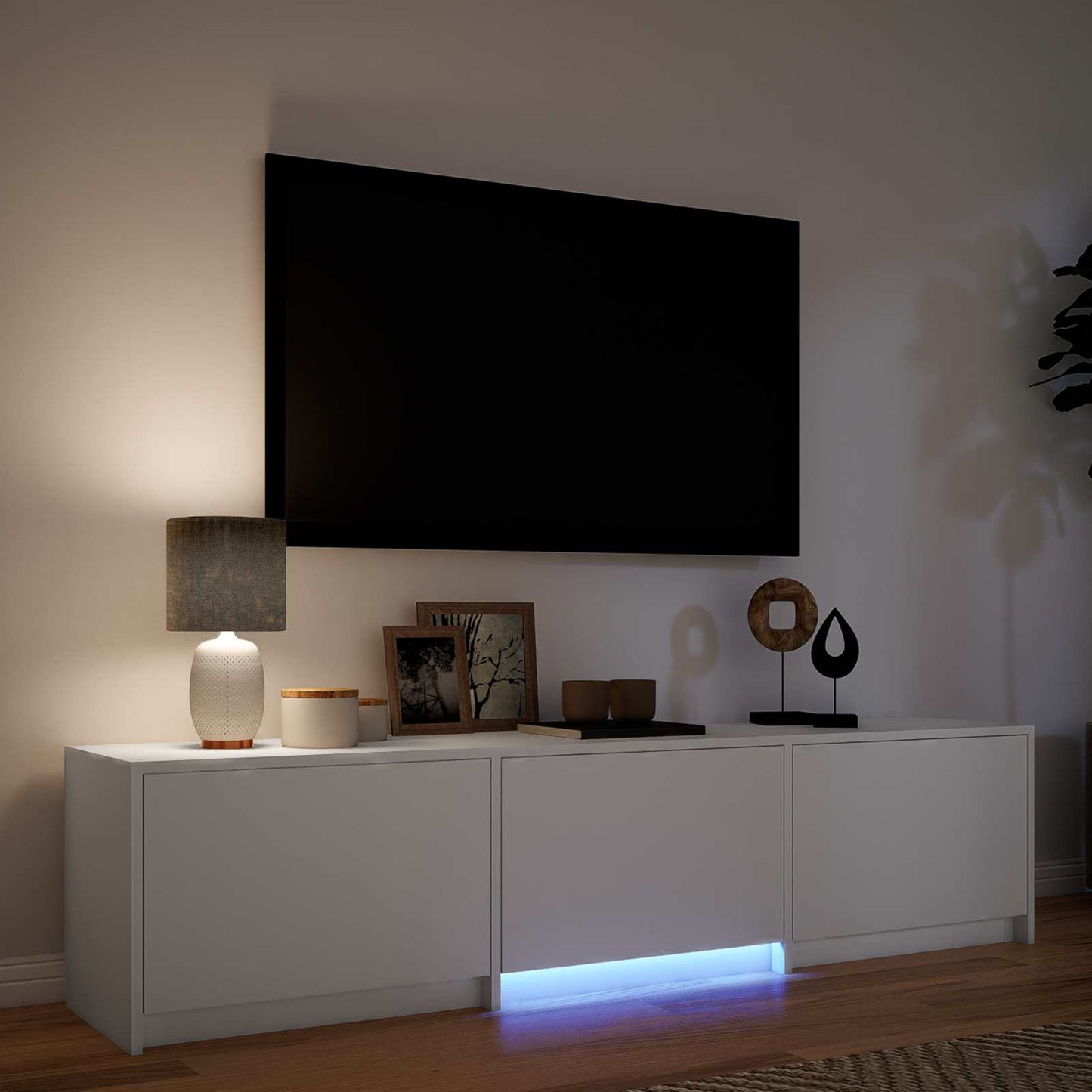 LED-es tévéállvány 165 x 34 x 40 cm Fehér Mérnöki fa