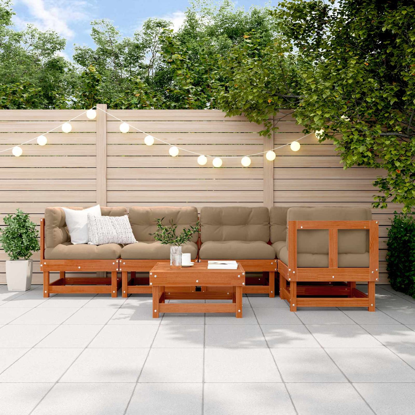 Kerti lounge szett 6 pcs Viaszbarna Tömör Fenyőfa