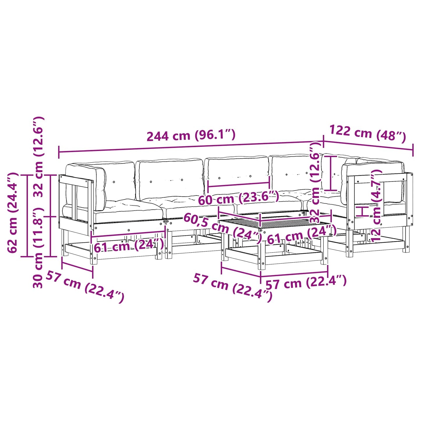 Kerti lounge szett 6 pcs Viaszbarna Tömör Fenyőfa