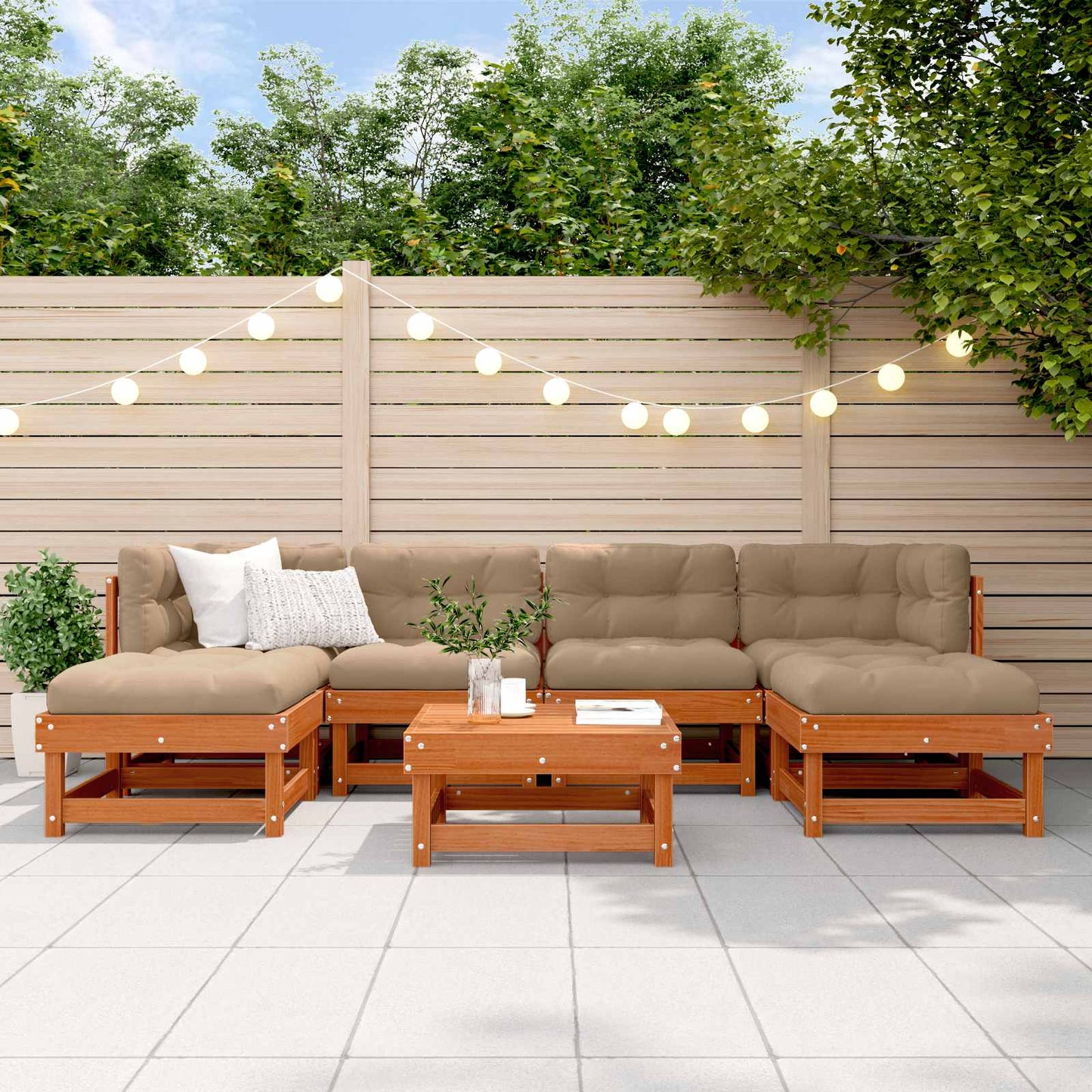 Kerti lounge szett 7 pcs Viaszbarna Tömör Fenyőfa