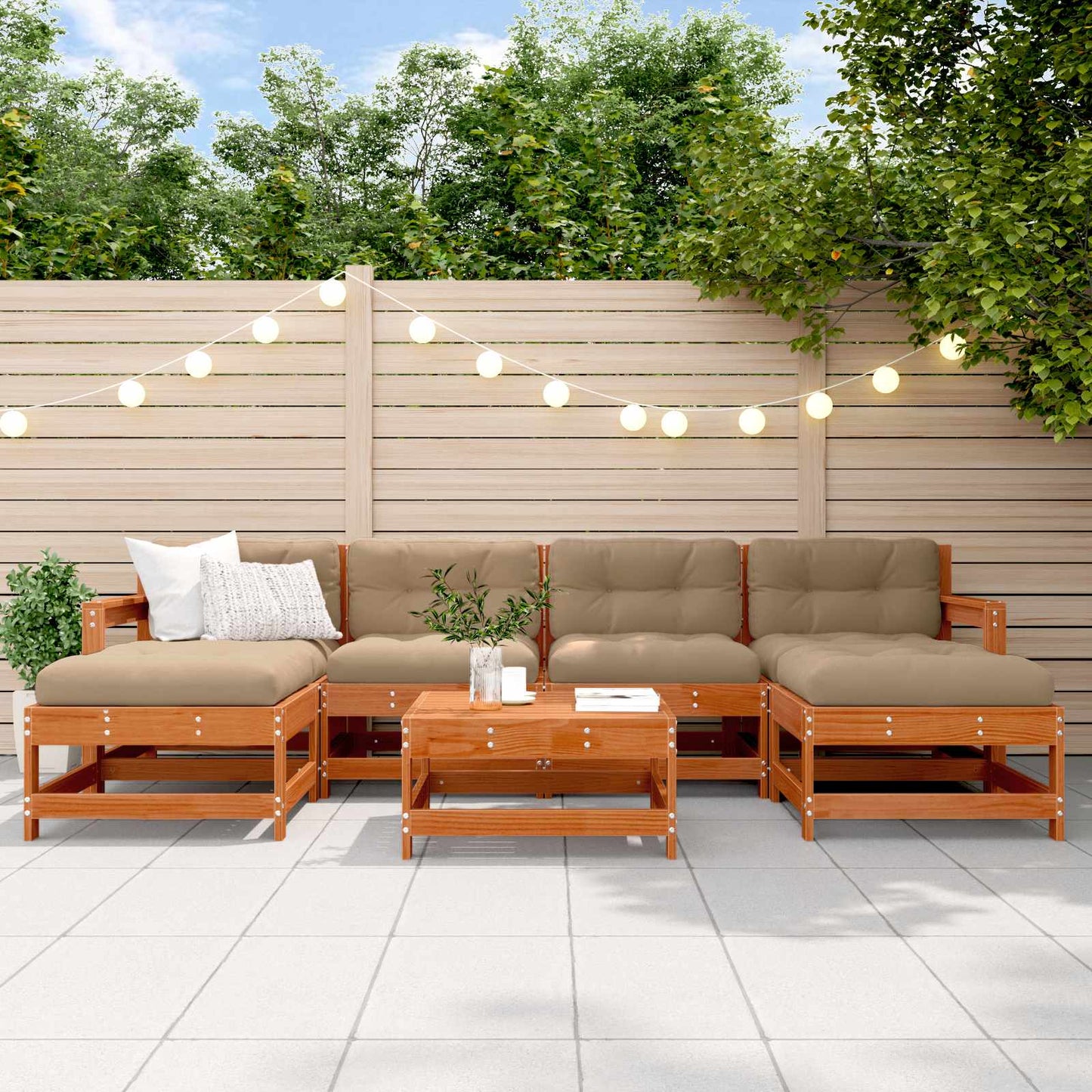Kerti lounge szett 7 pcs Viaszbarna Tömör Fenyőfa