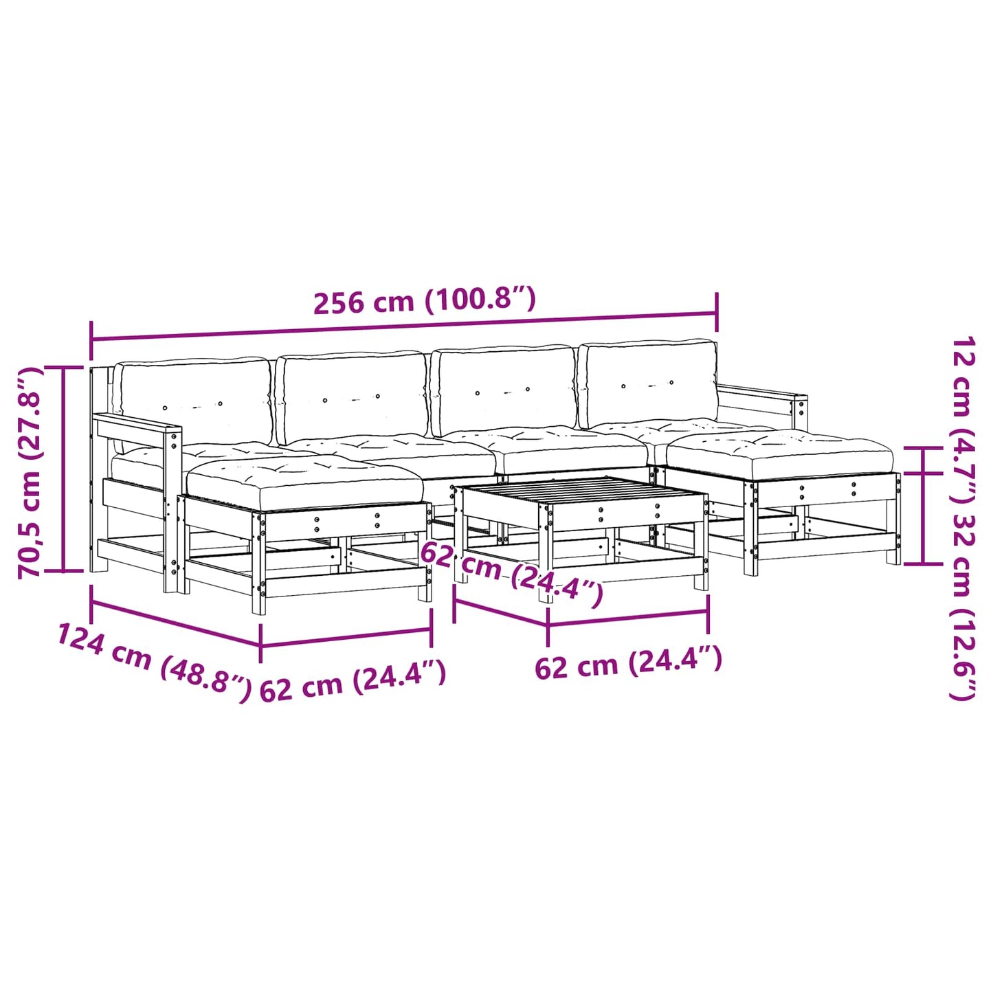 Kerti lounge szett 7 pcs Viaszbarna Tömör Fenyőfa