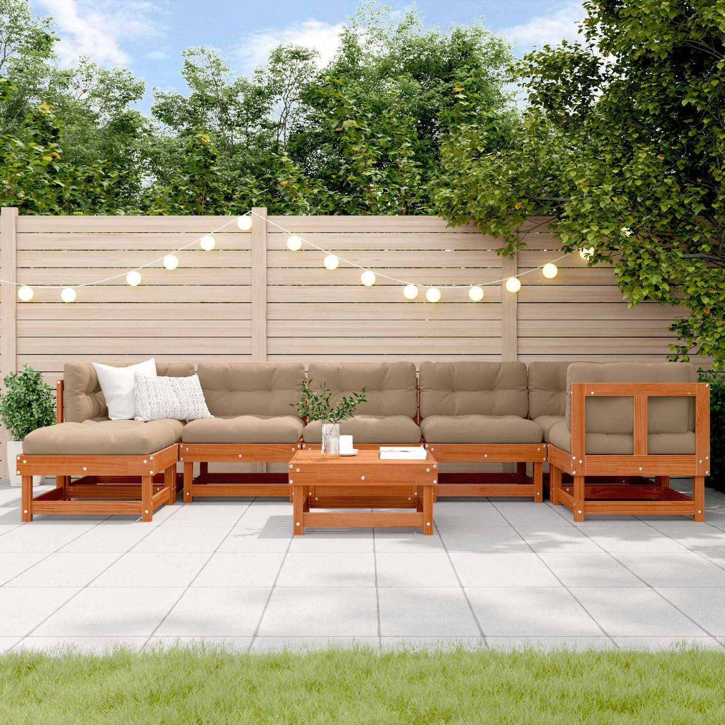Kerti lounge szett 8 pcs Viaszbarna Tömör Fenyőfa
