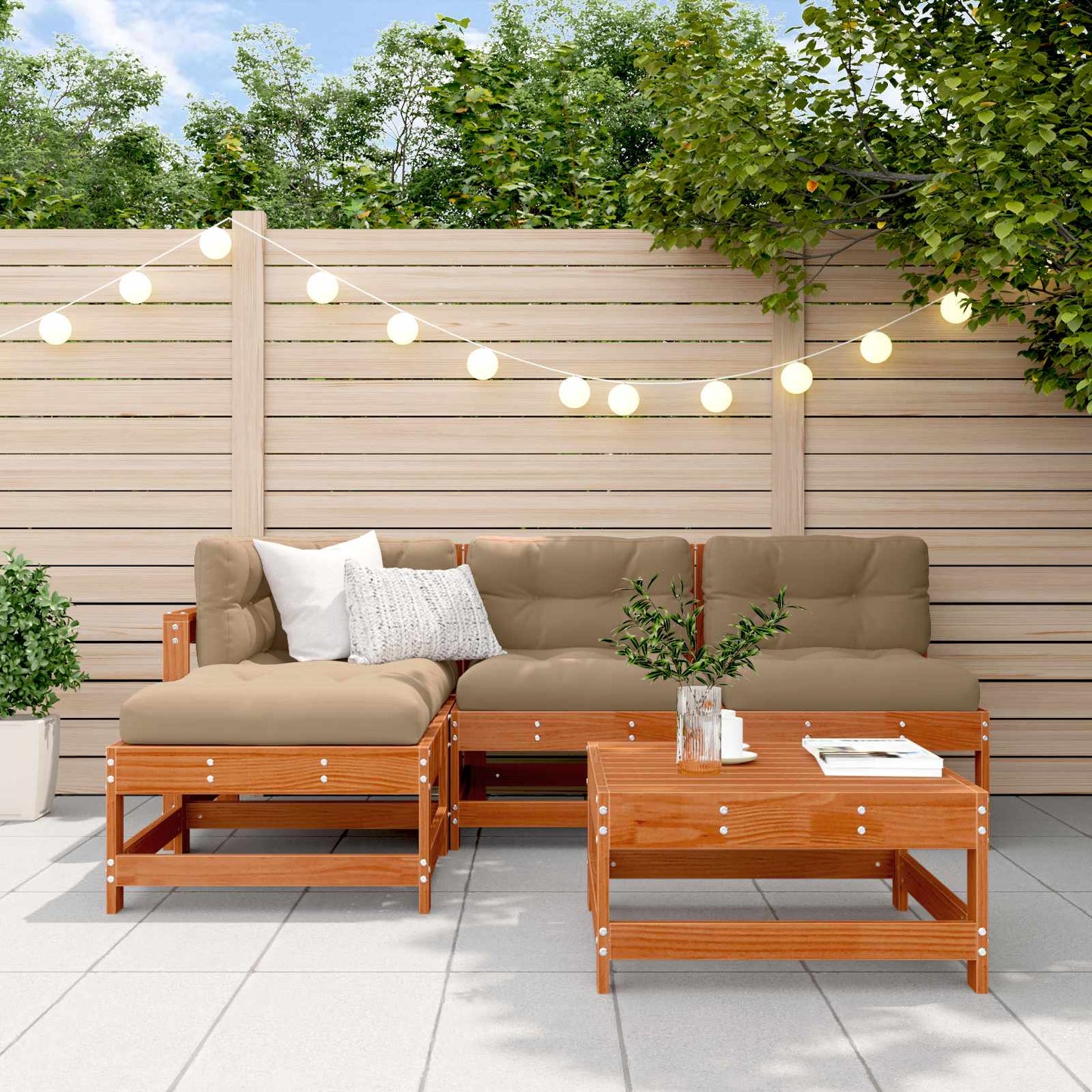 Kerti lounge szett 5 pcs Viaszbarna Tömör Fenyőfa