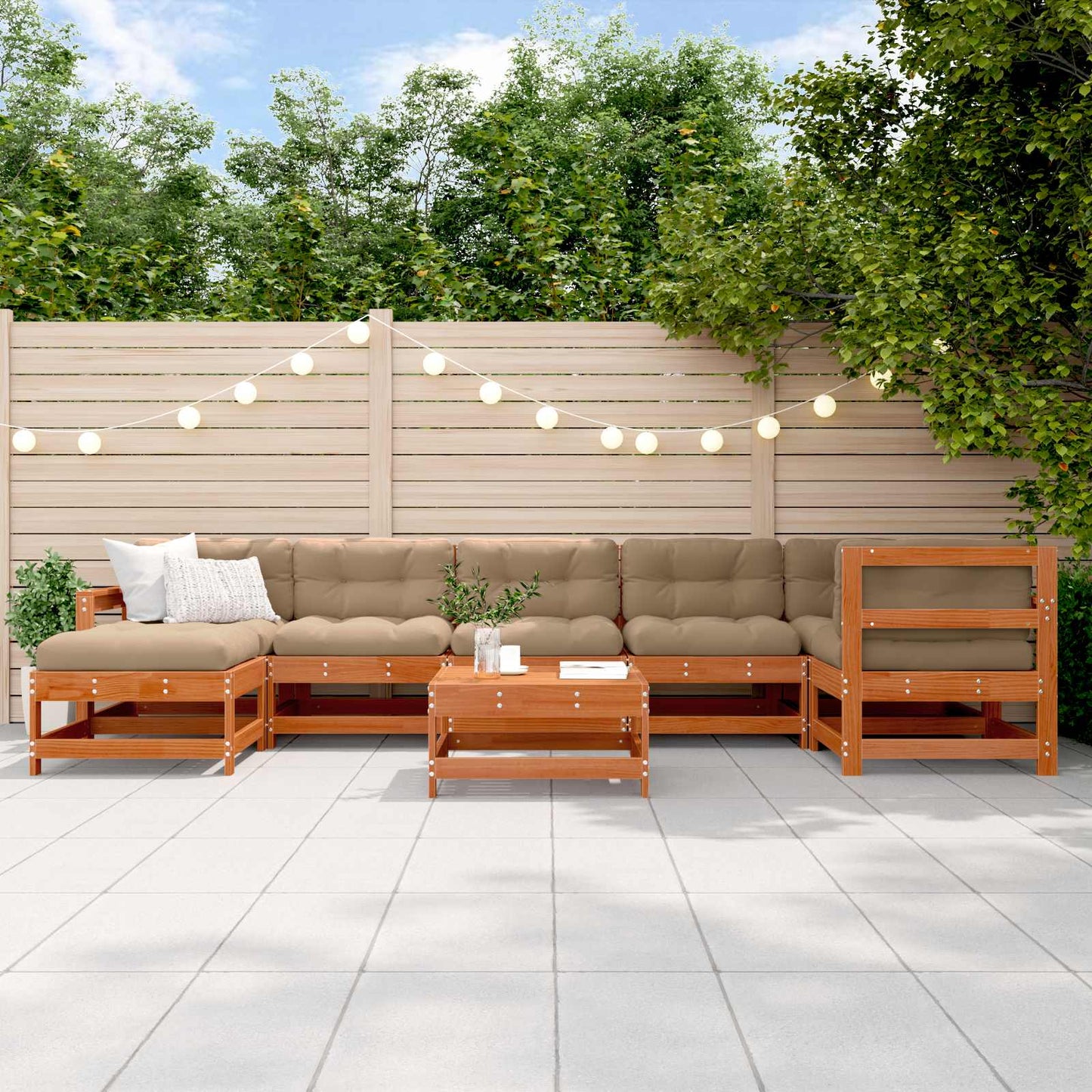 Kerti lounge szett 8 pcs Viaszbarna Tömör Fenyőfa
