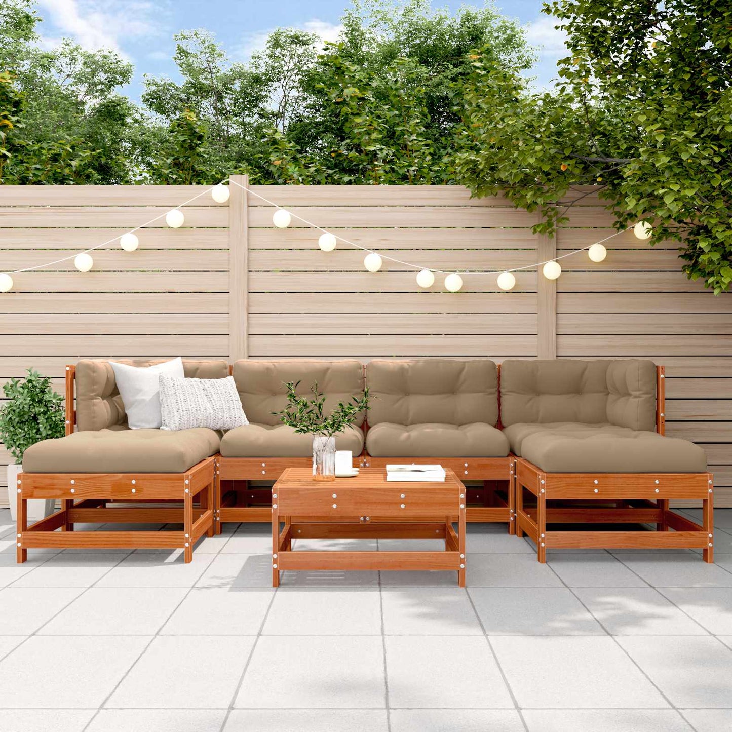 Kerti lounge szett 7 pcs Viaszbarna Tömör Fenyőfa