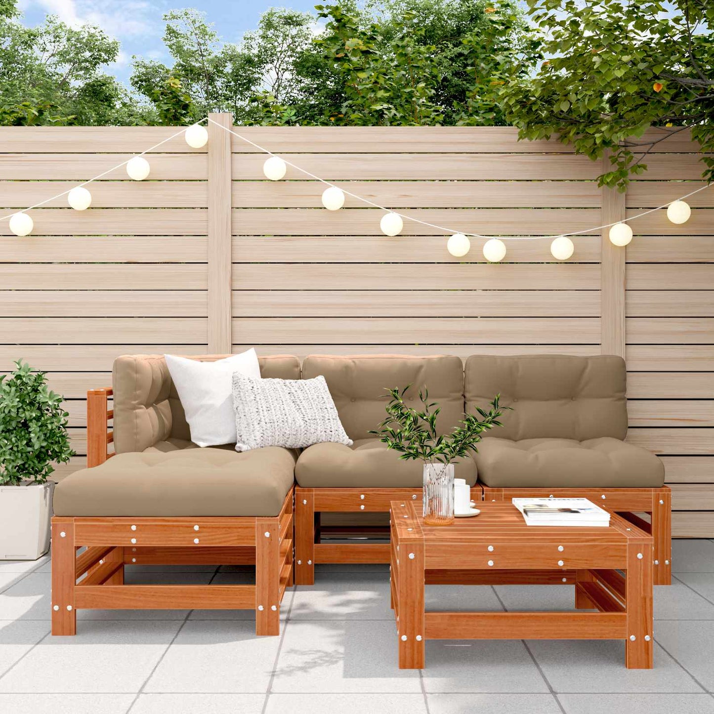 Kerti lounge szett 5 pcs Viaszbarna Tömör Fenyőfa