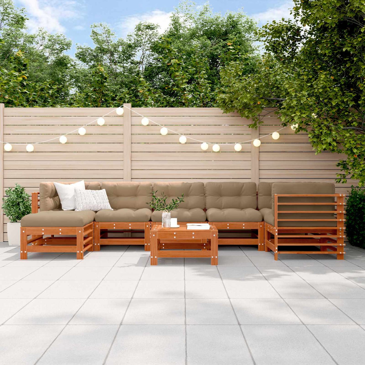 Kerti lounge szett 8 pcs Viaszbarna Tömör Fenyőfa
