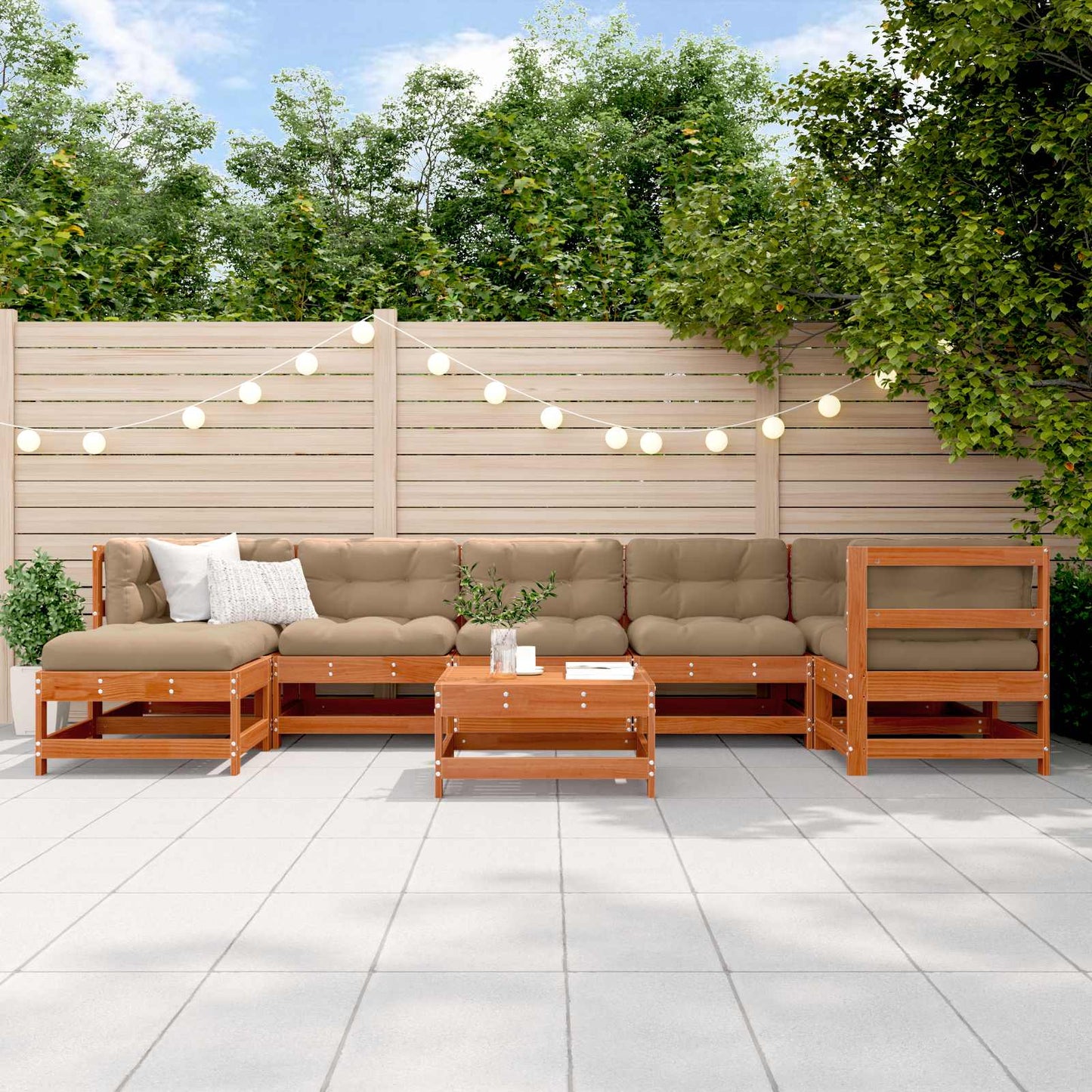 Kerti lounge szett 8 pcs Viaszbarna Tömör Fenyőfa
