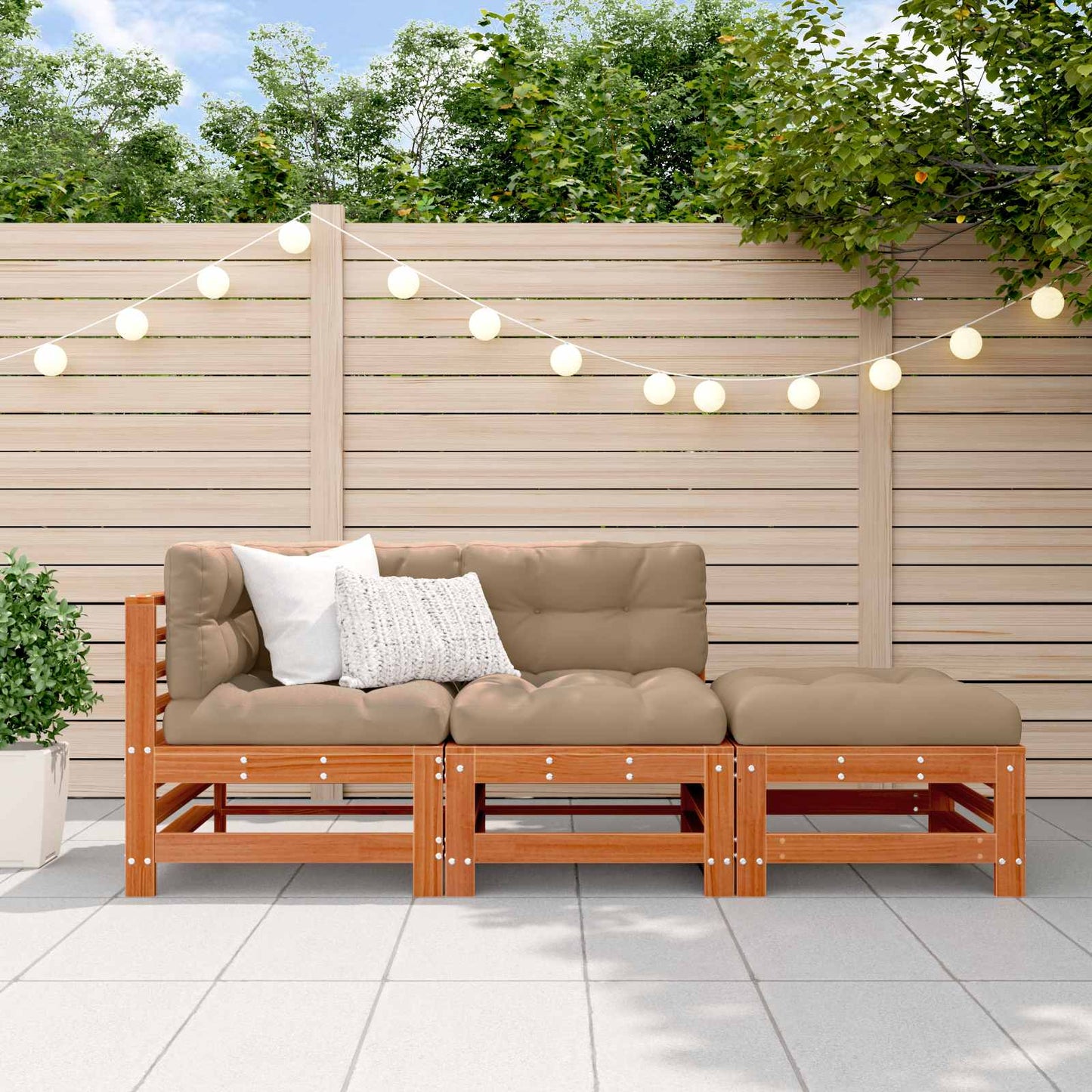 Kerti lounge szett 3 pcs Viaszbarna Tömör Fenyőfa