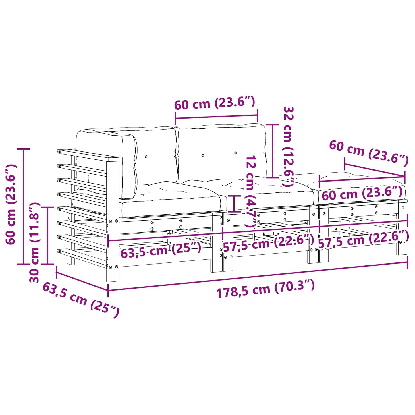 Kerti lounge szett 3 pcs Viaszbarna Tömör Fenyőfa