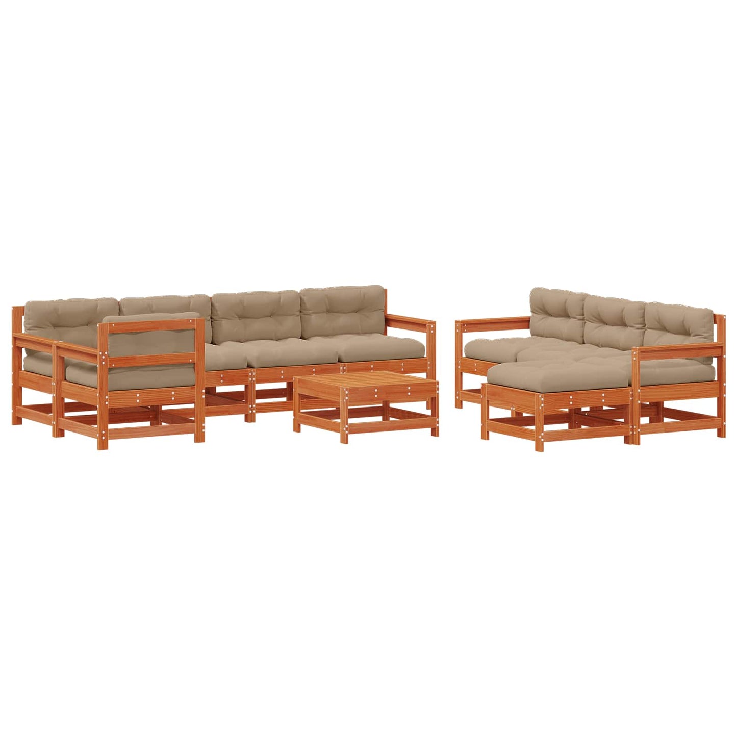 Kerti lounge szett 10 pcs Viaszbarna Tömör Fenyőfa