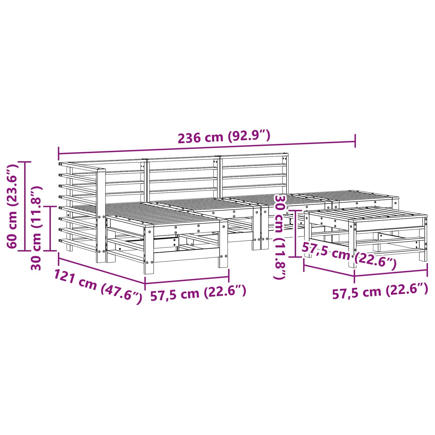 Kerti lounge szett 5 pcs Viaszbarna Tömör Fenyőfa