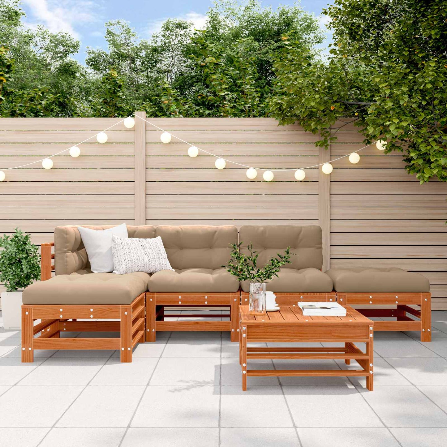 Kerti lounge szett 6 pcs Viaszbarna Tömör Fenyőfa
