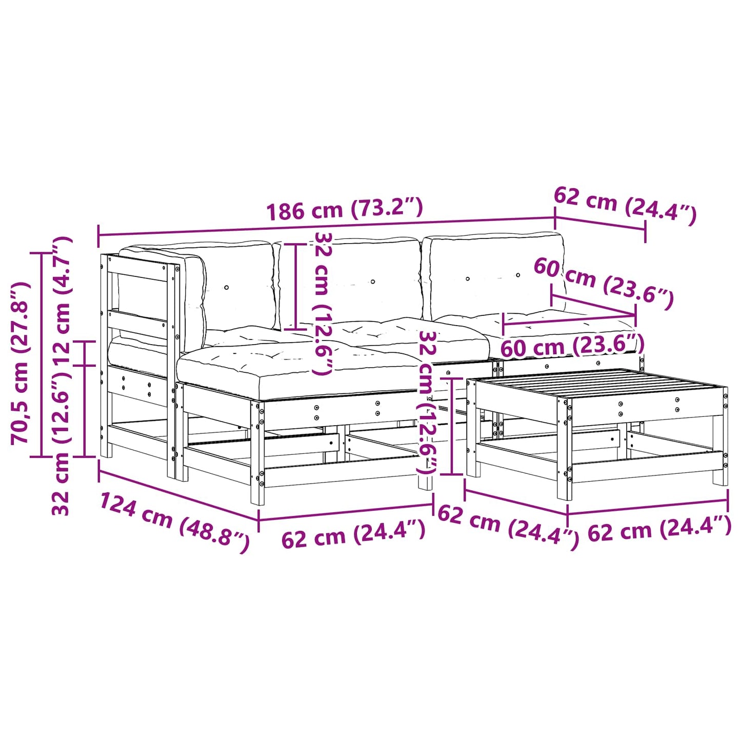 Kerti lounge szett 5 pcs Viaszbarna Tömör Fenyőfa