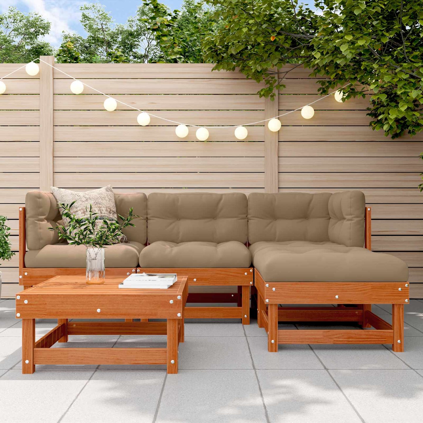 Kerti lounge szett 5 pcs Viaszbarna Tömör fenyő