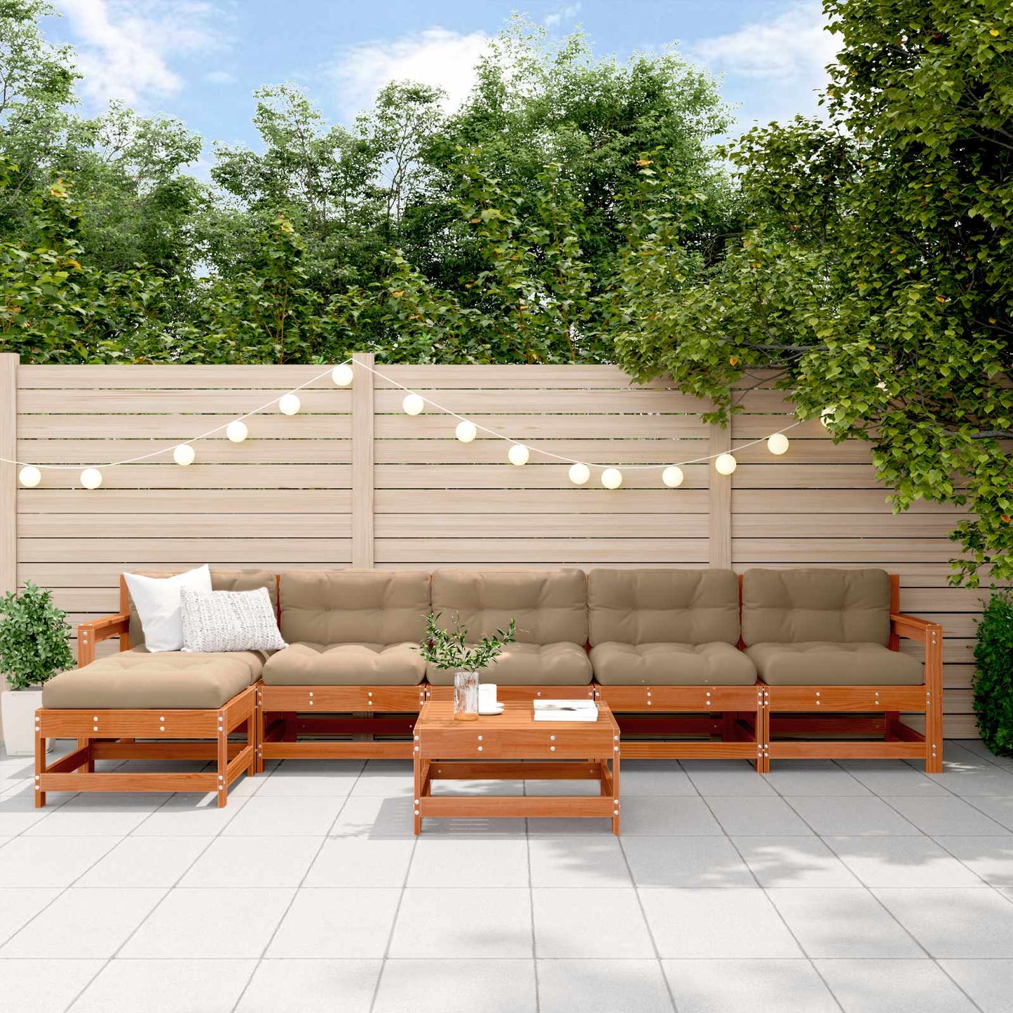 Kerti lounge szett 7 pcs Viaszbarna Tömör Fenyőfa