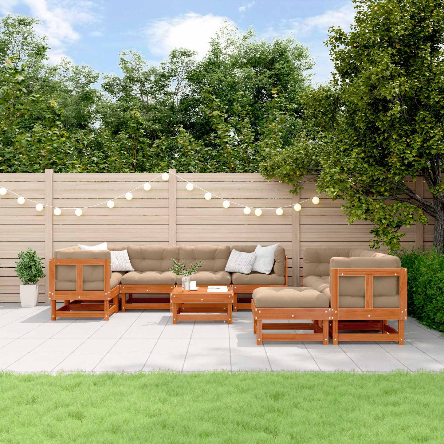 Kerti lounge szett 33 pcs Viaszbarna Tömör Fenyőfa