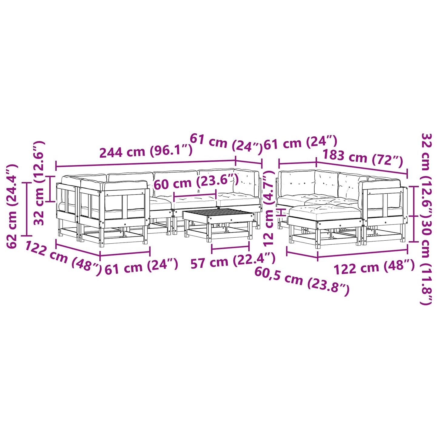 Kerti lounge szett 33 pcs Viaszbarna Tömör Fenyőfa