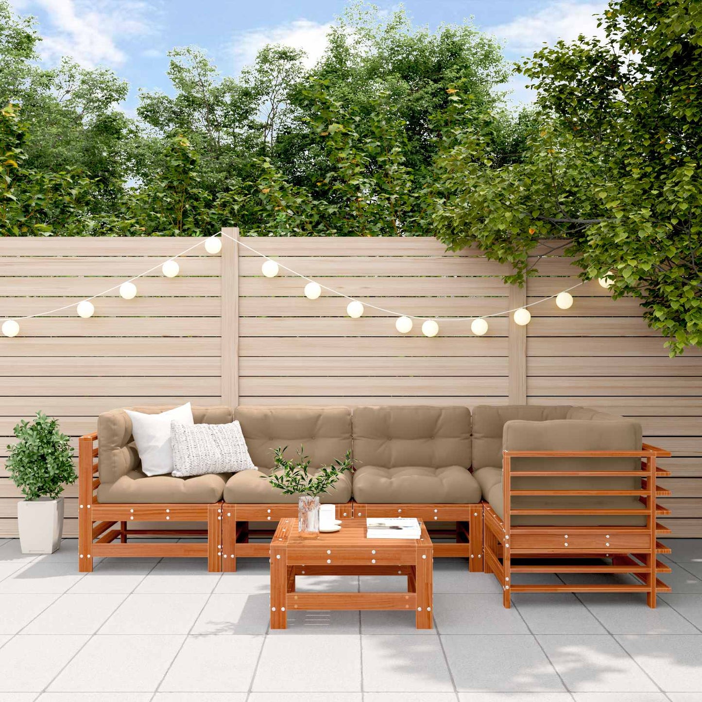 Kerti lounge szett 6 pcs Viaszbarna Tömör Fenyőfa