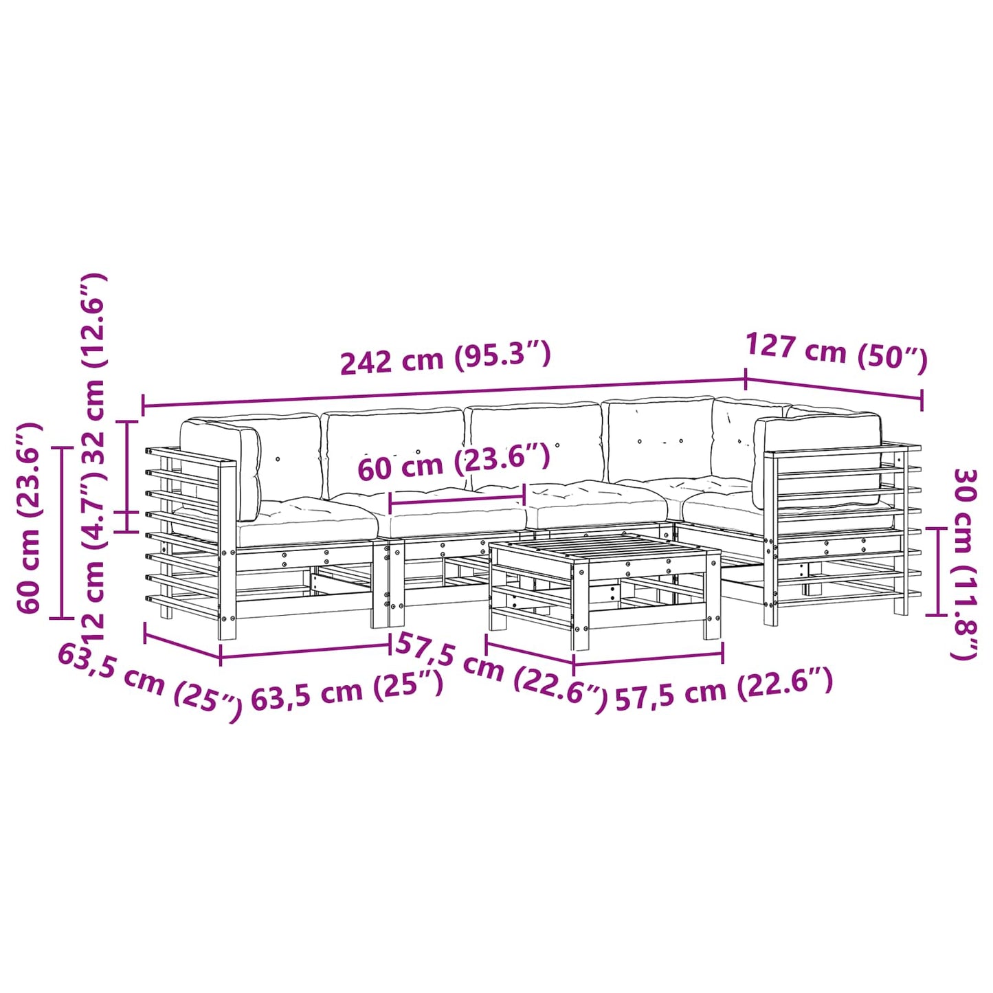 Kerti lounge szett 6 pcs Viaszbarna Tömör Fenyőfa