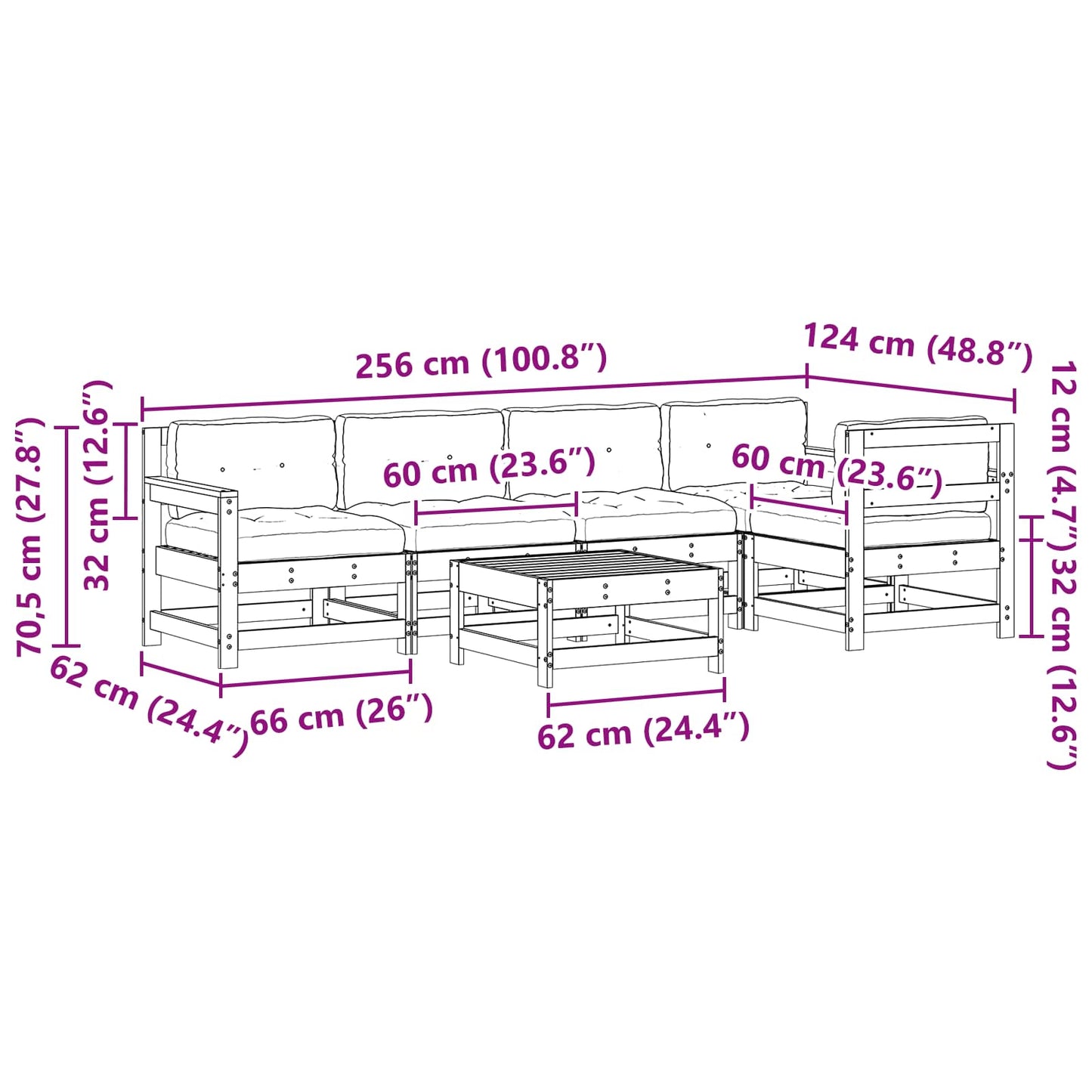Kerti lounge szett 6 pcs Viaszbarna Tömör Fenyőfa