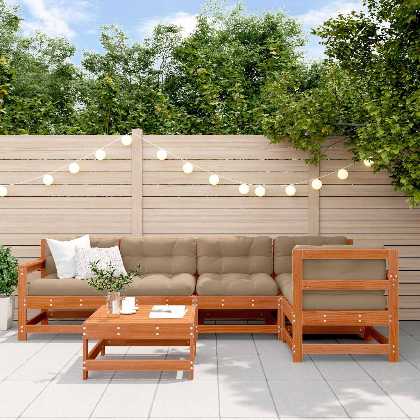 Kerti lounge szett 6 pcs Viaszbarna Tömör fenyő