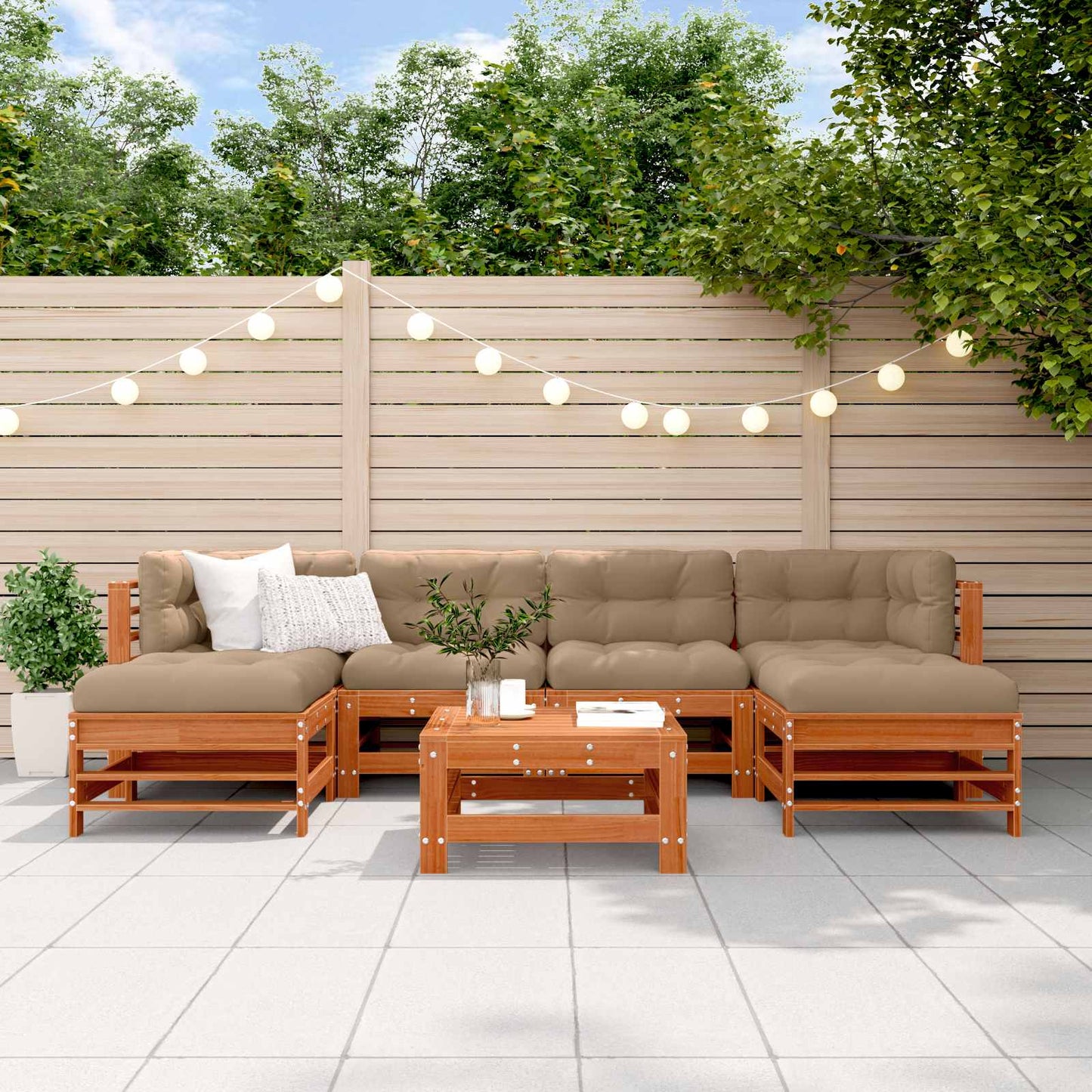 Kerti lounge szett 7 pcs Viaszbarna Tömör Fenyőfa