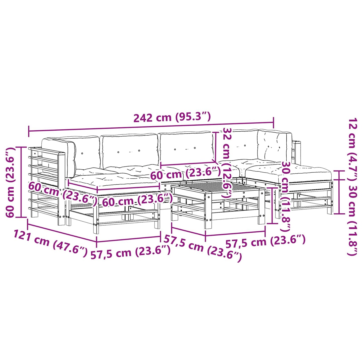 Kerti lounge szett 7 pcs Viaszbarna Tömör Fenyőfa