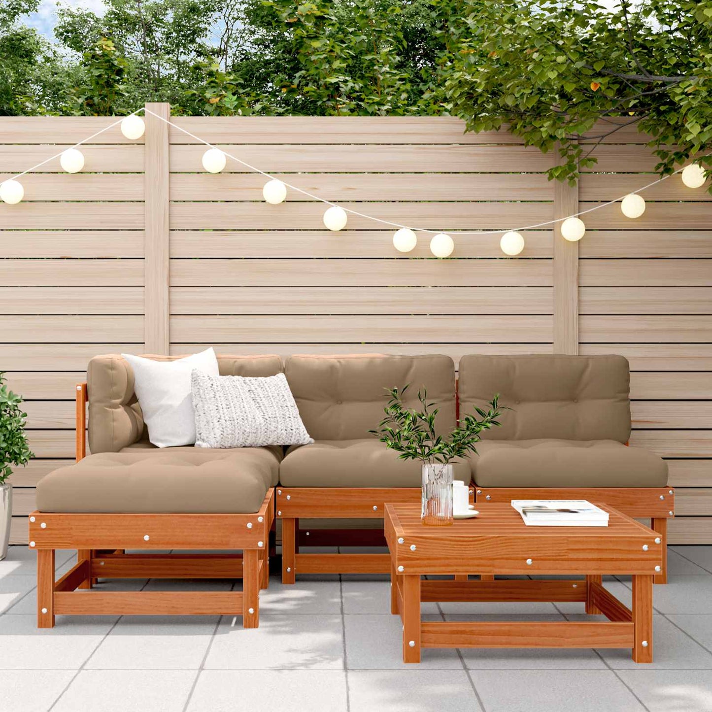 Kerti lounge szett 13 pcs Viaszbarna Tömör Fenyőfa