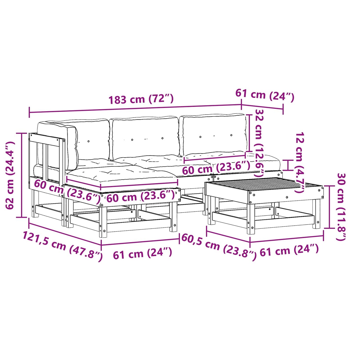 Kerti lounge szett 13 pcs Viaszbarna Tömör Fenyőfa