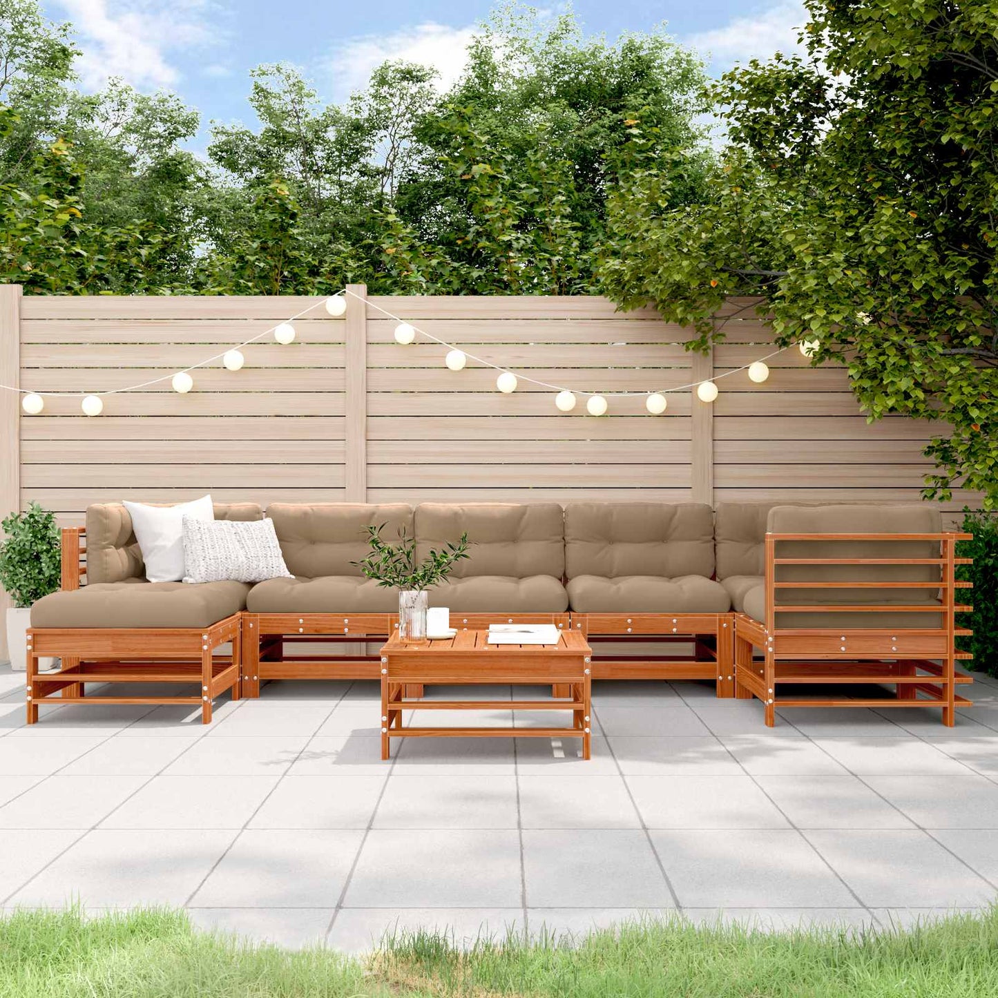 Kerti lounge szett 8 pcs Viaszbarna Tömör Fenyőfa