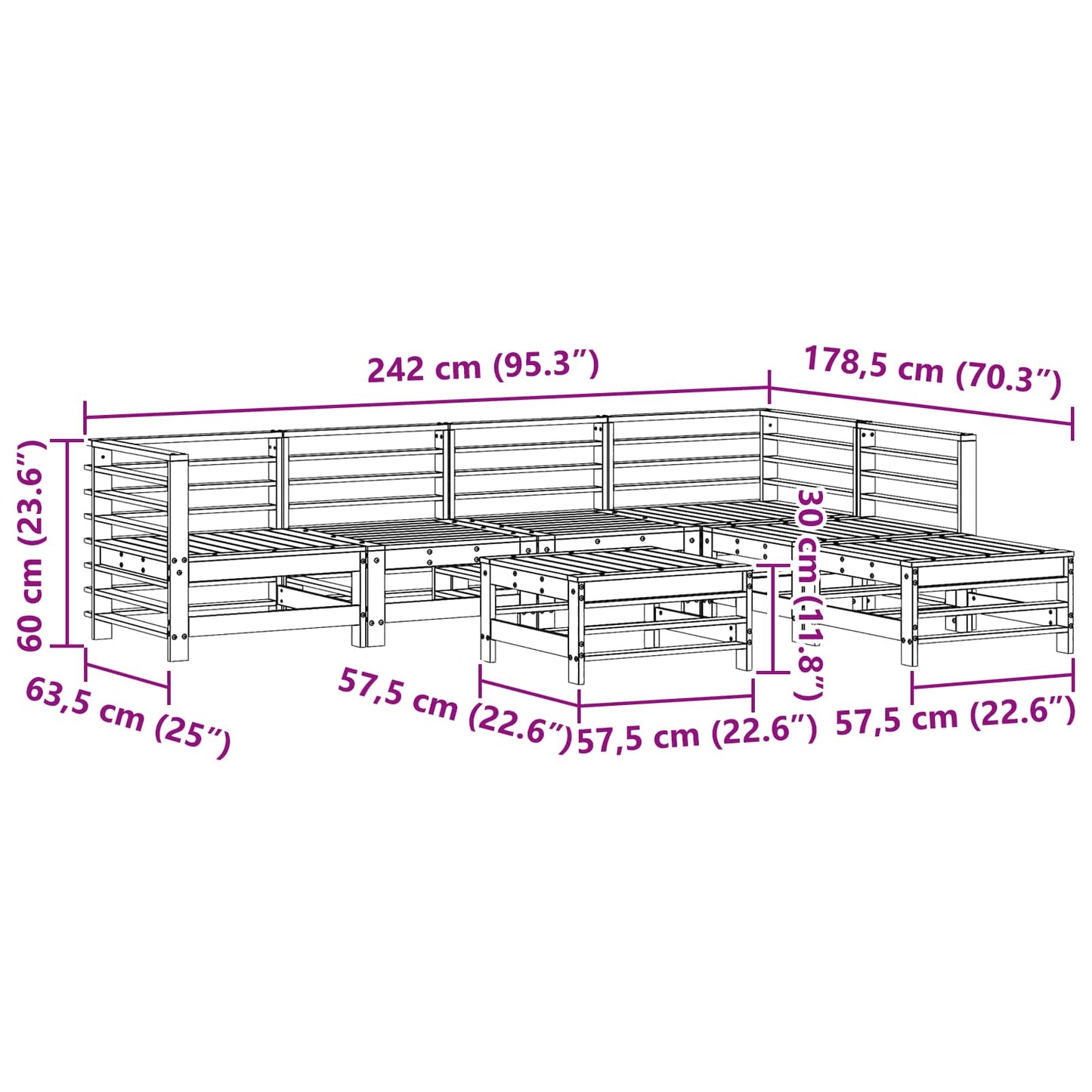 Kerti lounge szett 7 pcs Viaszbarna Tömör fenyő