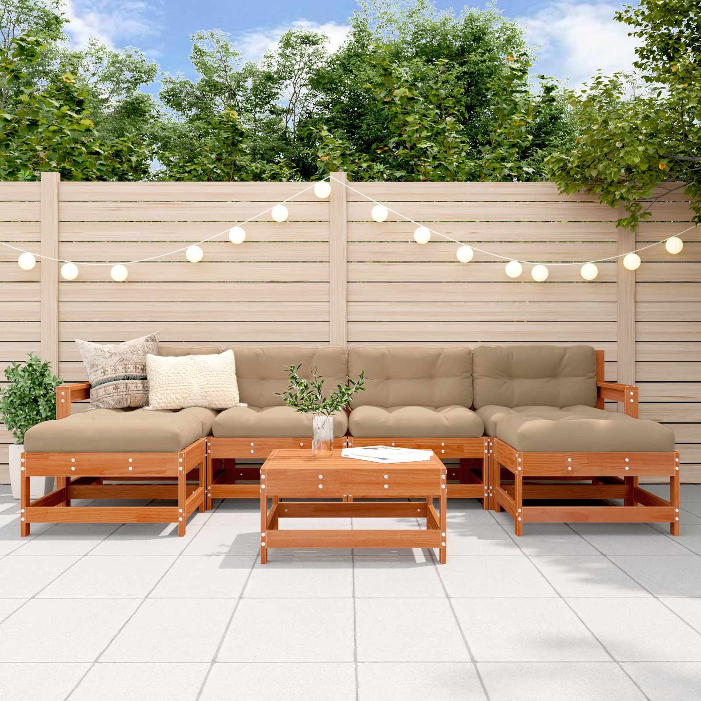 Kerti lounge szett 7 pcs Gyantás Barna Fenyő Tömör Fenyőfa