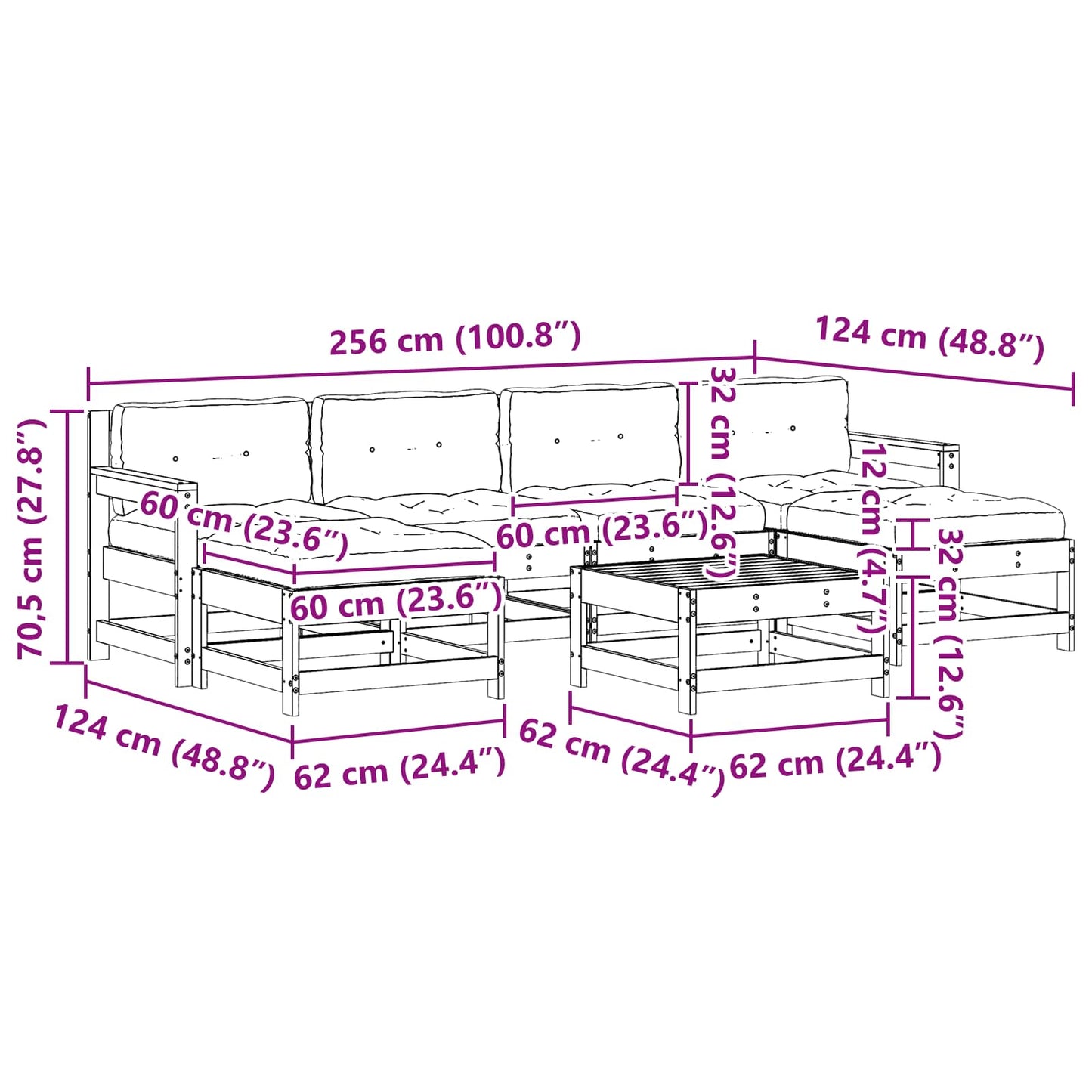 Kerti lounge szett 7 pcs Gyantás Barna Fenyő Tömör Fenyőfa