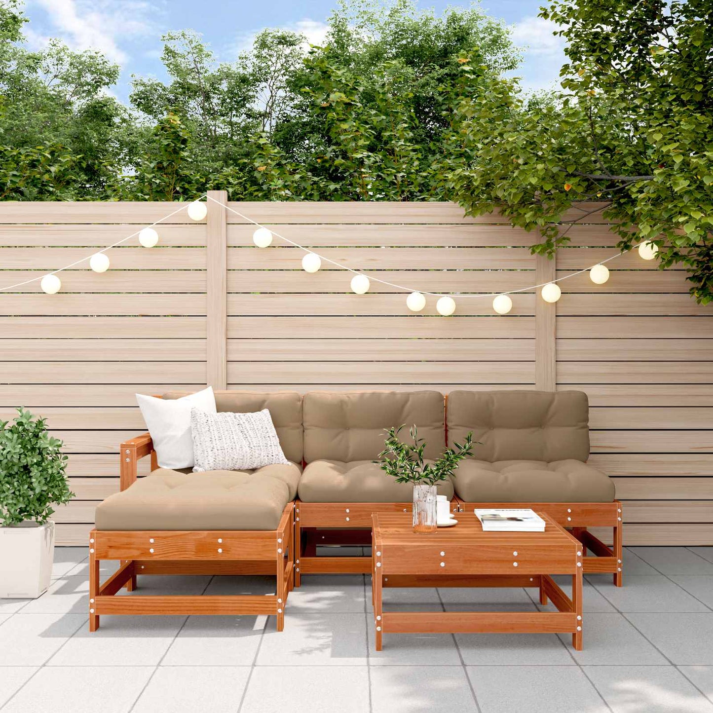 Kerti lounge szett 5 pcs Gyantás Barna Fenyő Tömör Fenyőfa