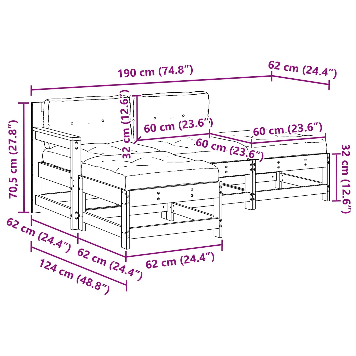 Kerti lounge szett 4 pcs Viaszbarna Tömör Fenyőfa