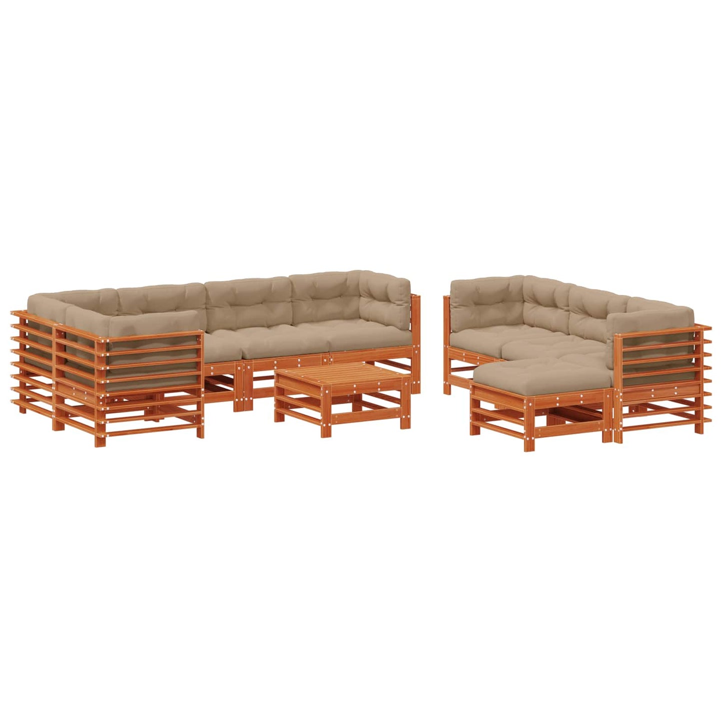 Kerti lounge szett 10 pcs Viaszbarna Tömör Fenyőfa