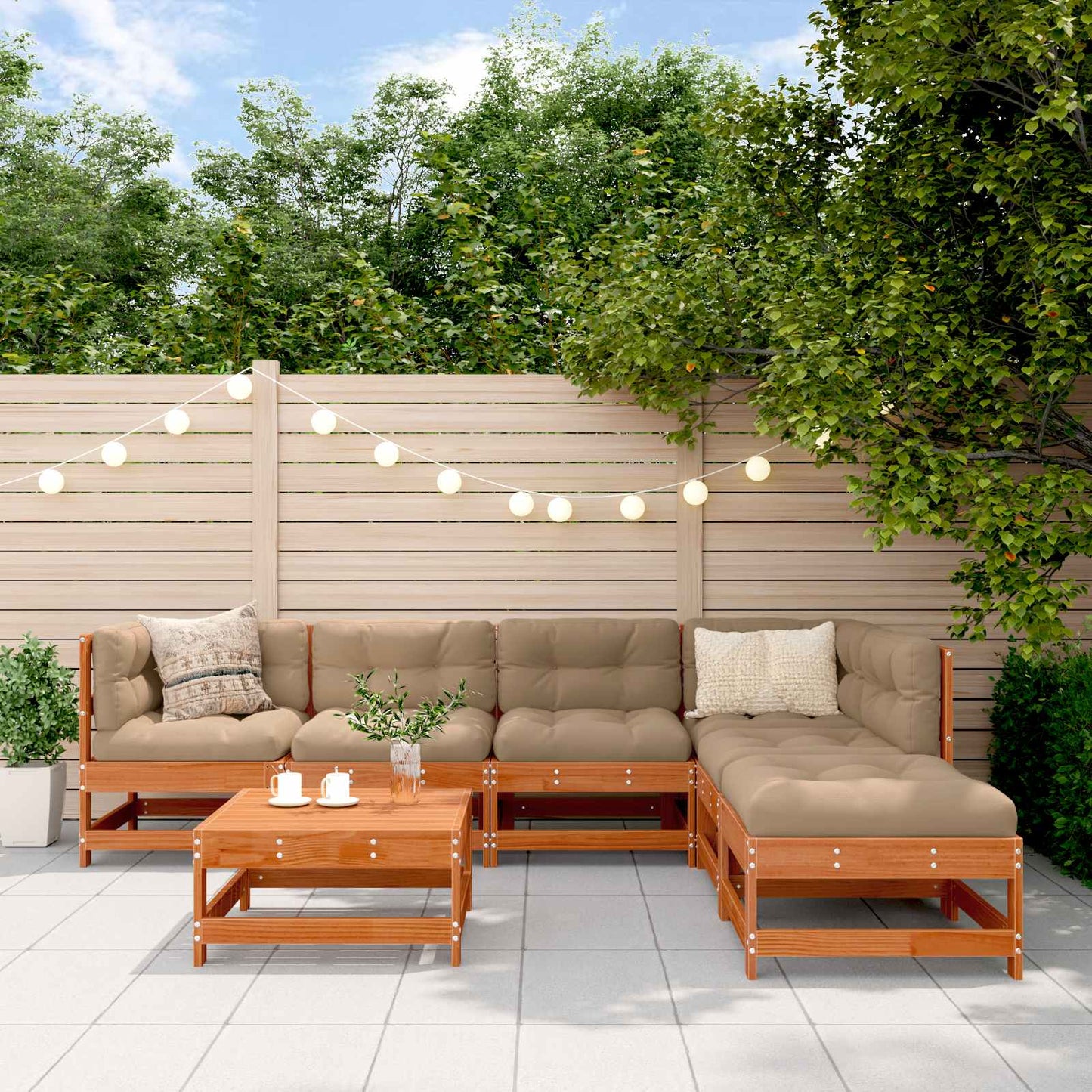 Kerti lounge szett 7 pcs Viaszbarna Tömör Fenyőfa
