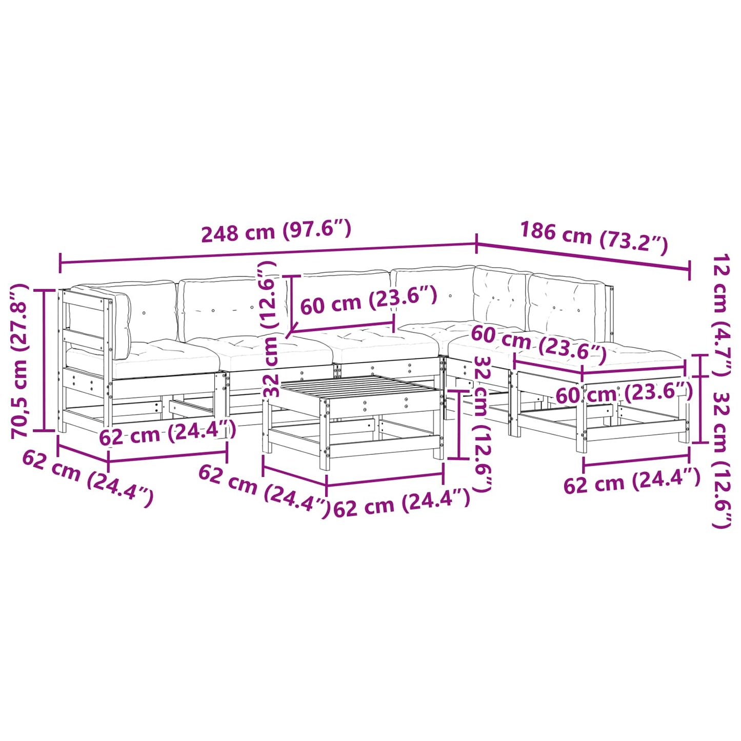 Kerti lounge szett 7 pcs Viaszbarna Tömör Fenyőfa