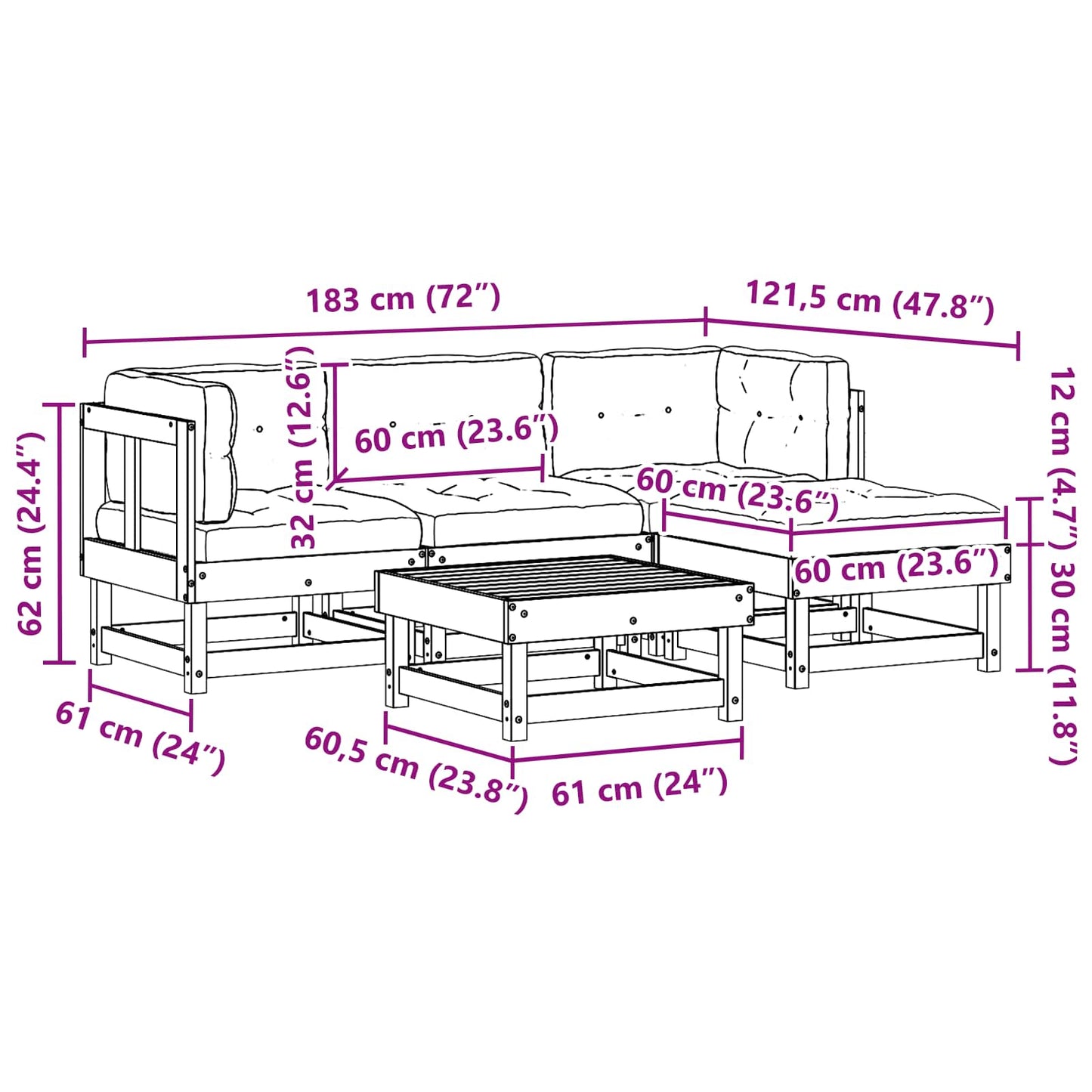 Kerti lounge szett 15 pcs Viaszbarna Tömör Fenyőfa