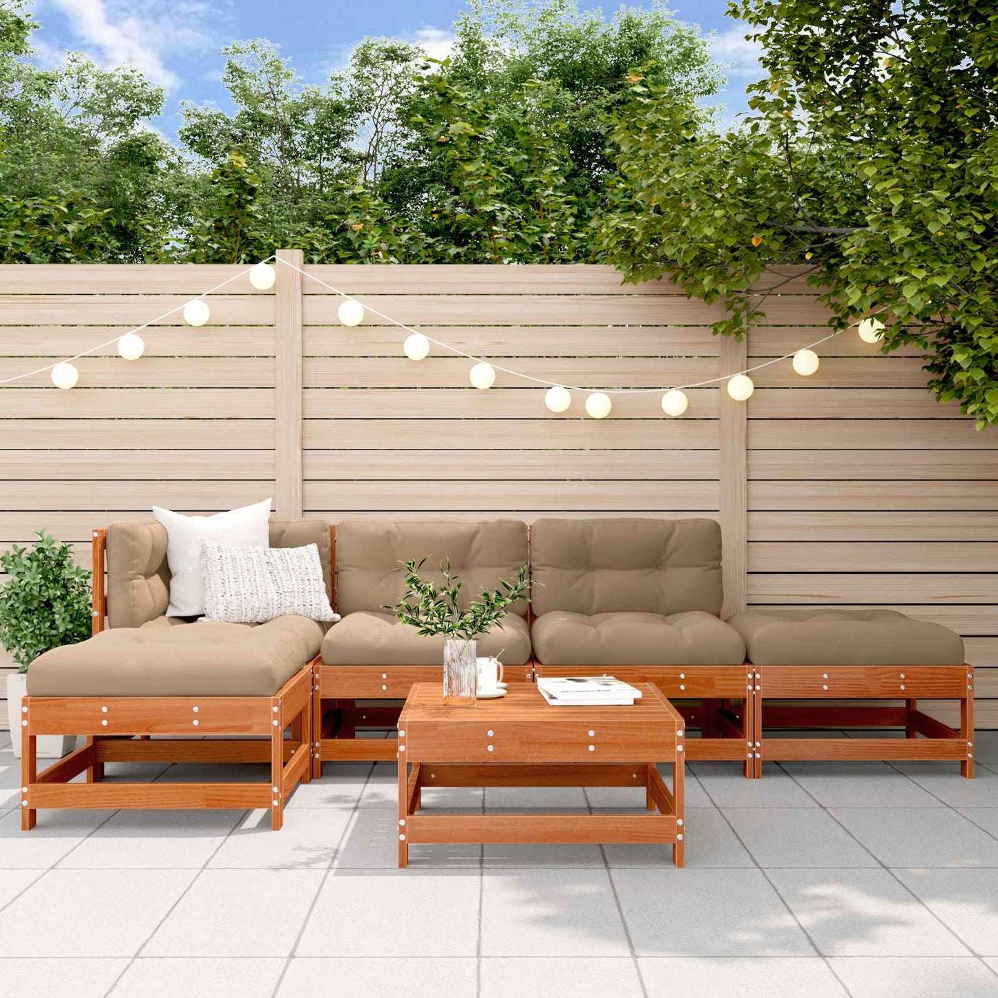 Kerti lounge szett 5 pcs Gyantás Barna Fenyő Tömör Fenyőfa