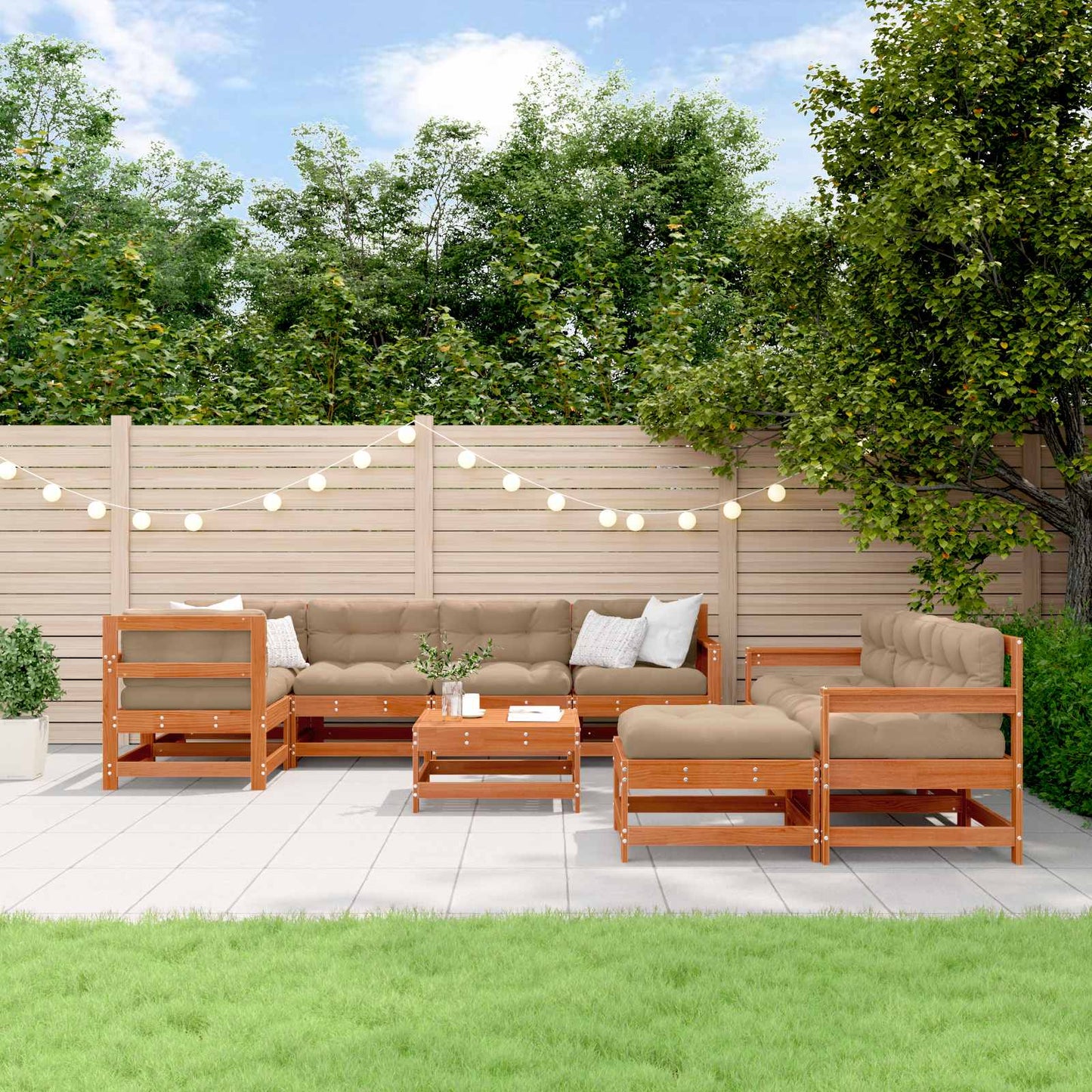 Kerti lounge szett 10 pcs Gyantás Barna Fenyő Tömör Fenyőfa