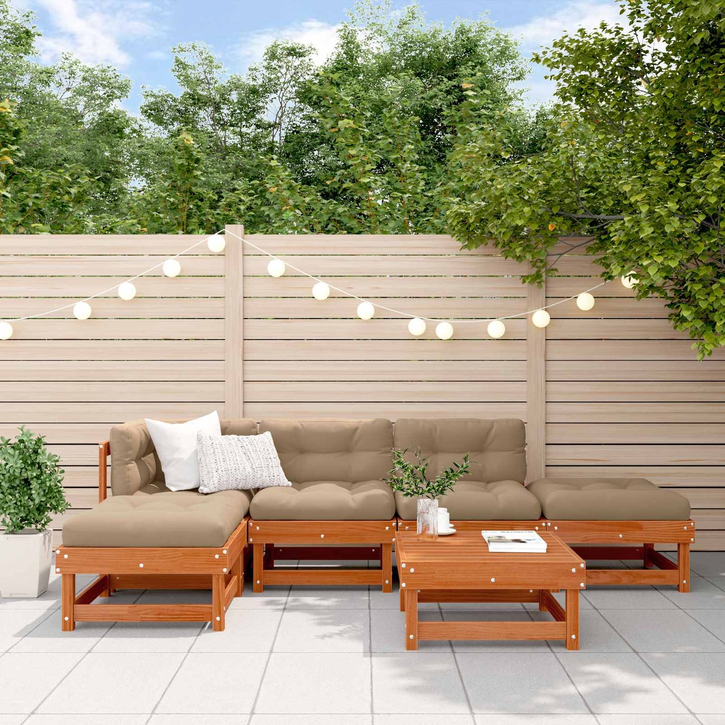 Kerti lounge szett 6 pcs Viaszbarna Tömör Fenyőfa
