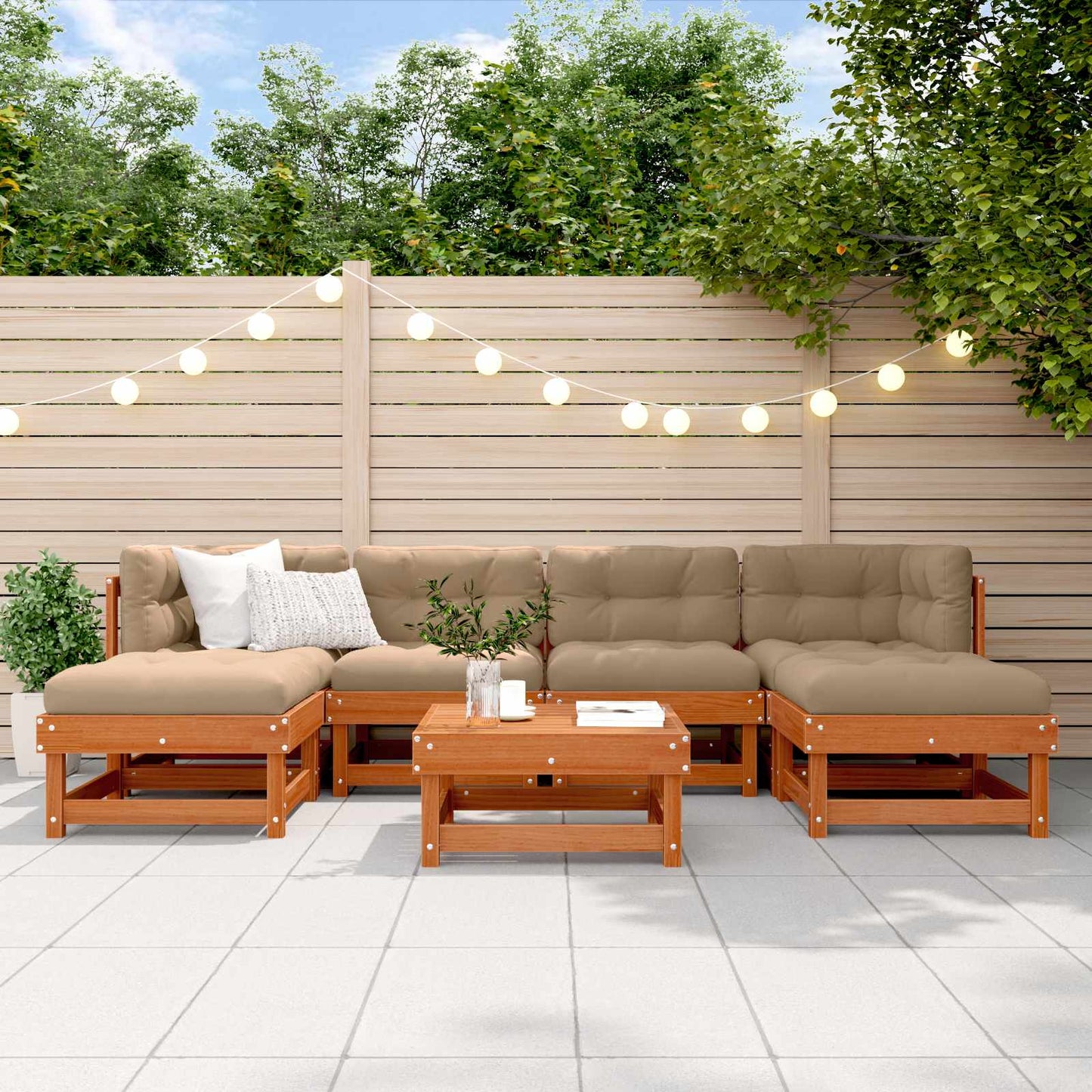 Kerti lounge szett 7 pcs Viaszbarna Tömör fenyő