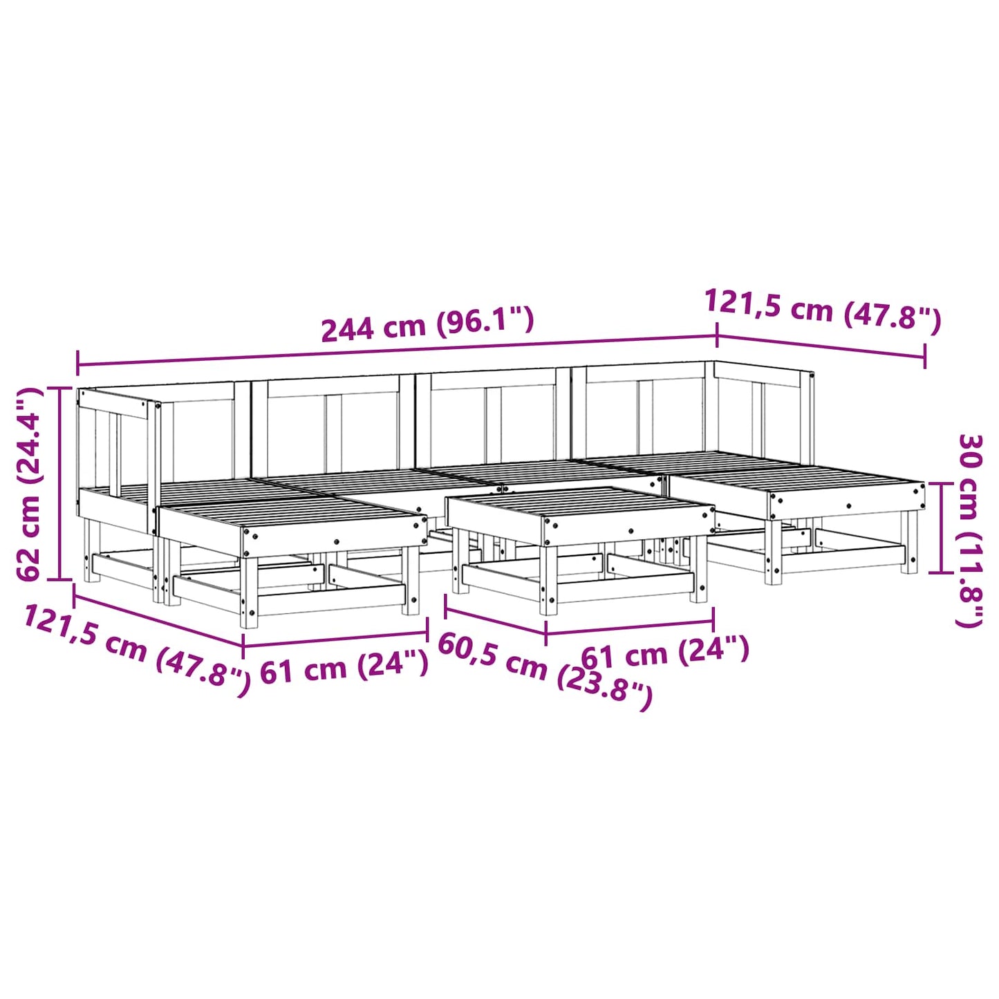Kerti lounge szett 7 pcs Viaszbarna Tömör fenyő
