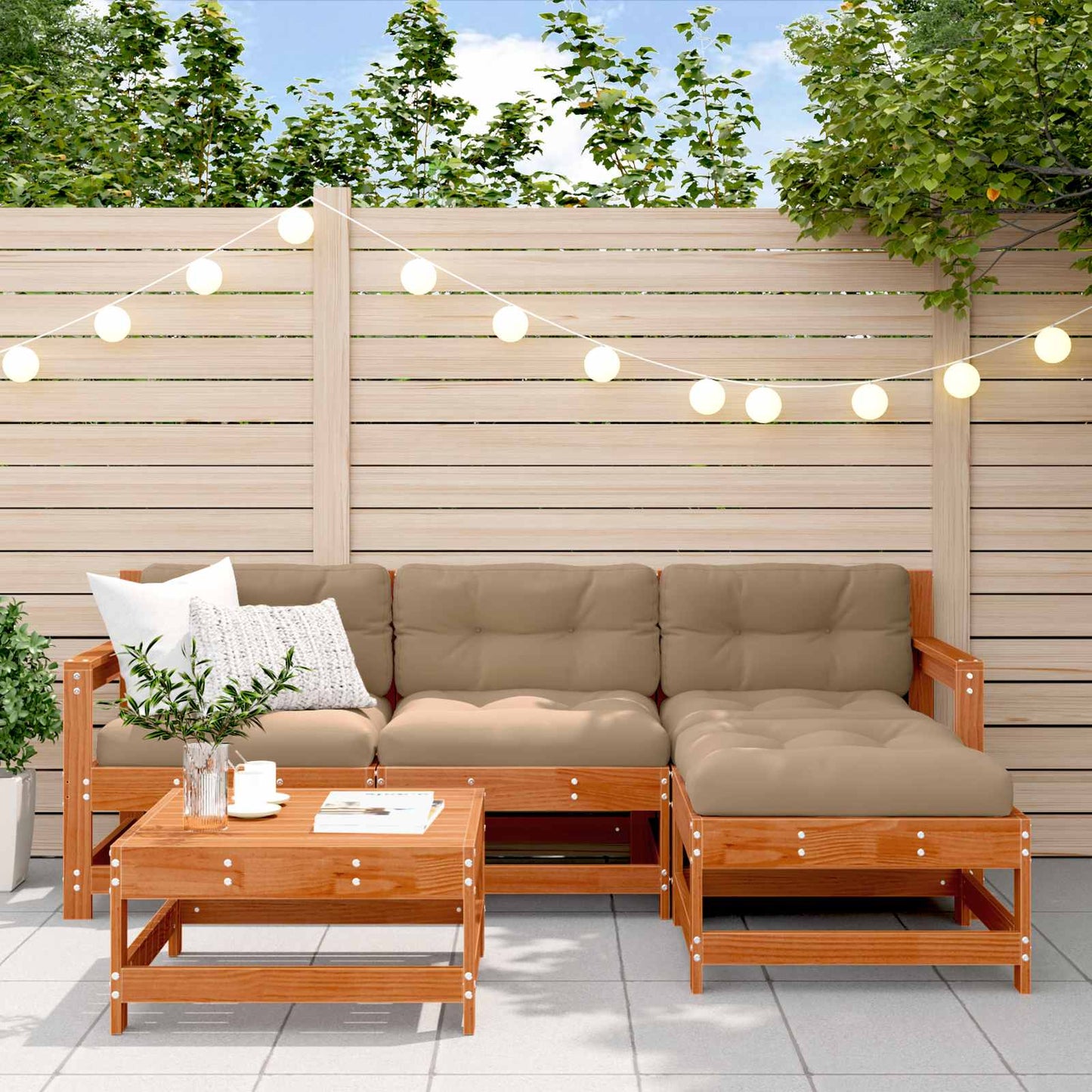 Kerti lounge szett 5 pcs Gyantás Barna Fenyő Tömör Fenyőfa