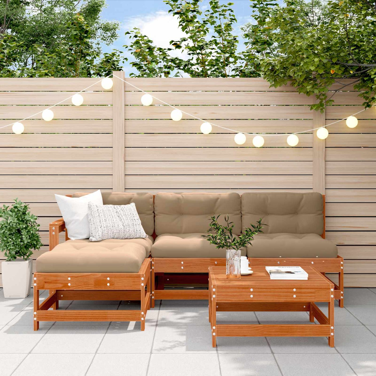 Kerti lounge szett 5 pcs Viaszbarna Tömör fenyő
