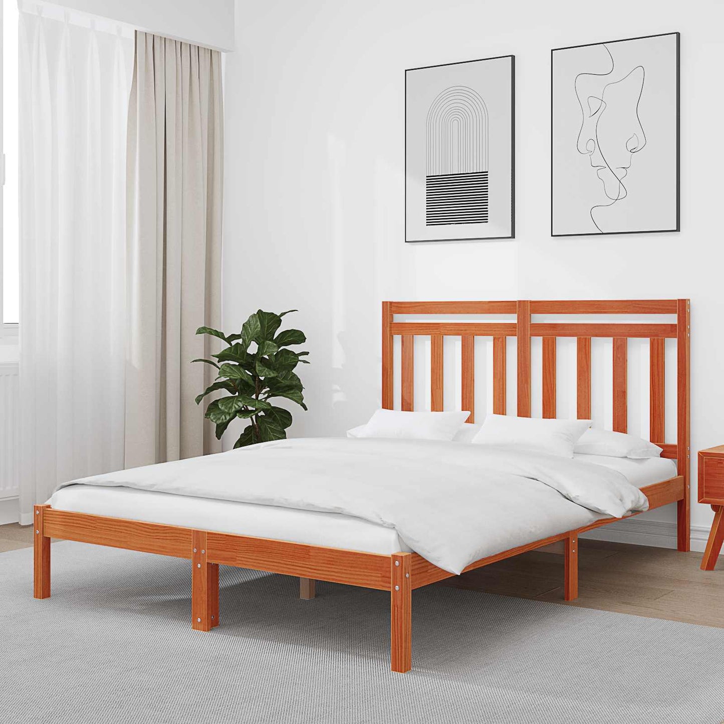 Ágykeret Faggyú barna 205,5 x 145,5 x 100 cm Tömör fenyőfa
